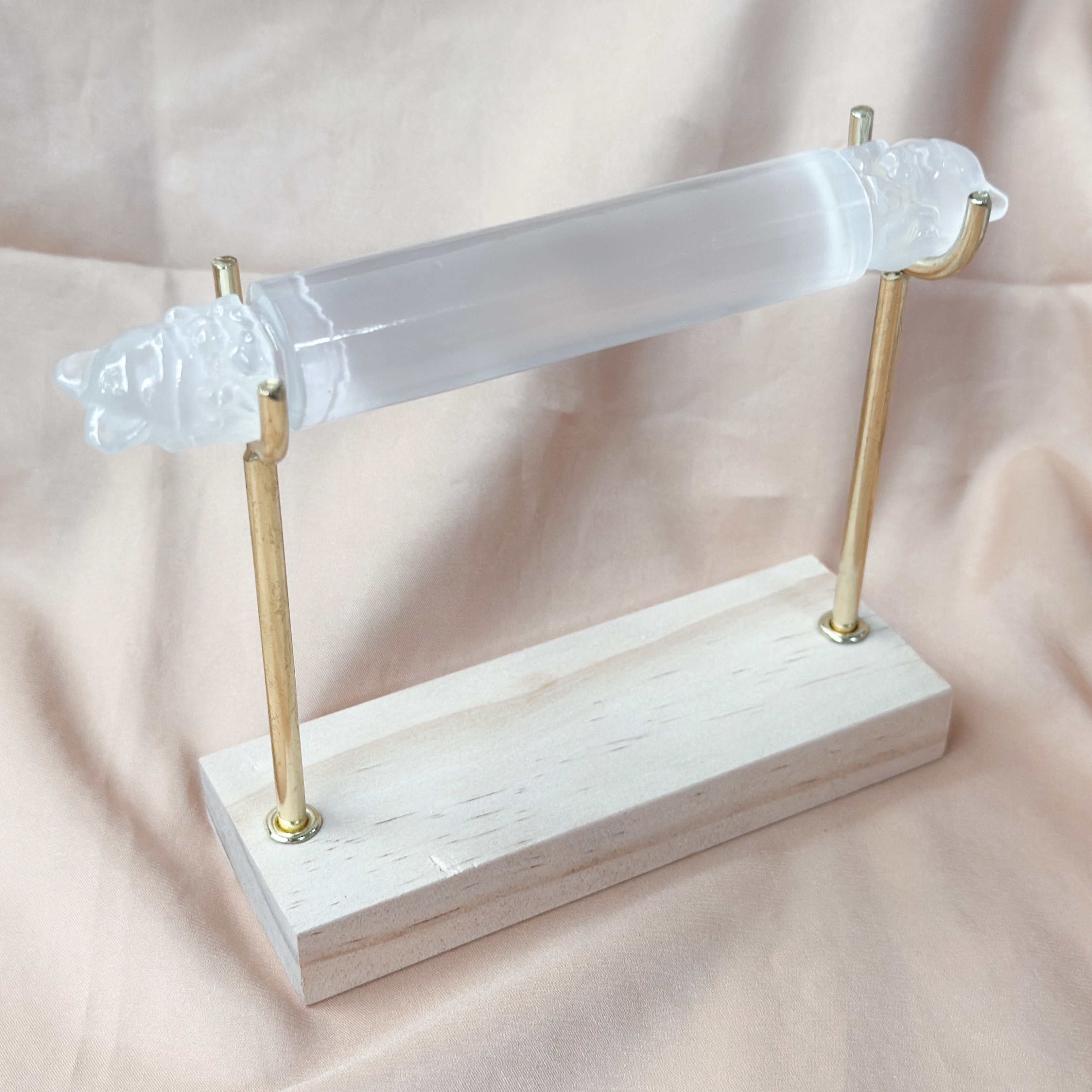 Selenite Nine Tail Fox Rod Stand