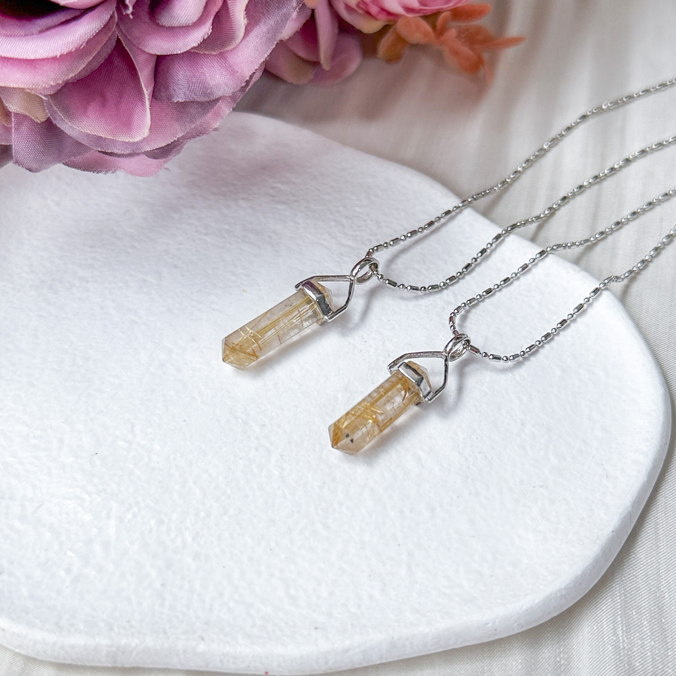 Gold Rutilated Quartz Pointer Pendant