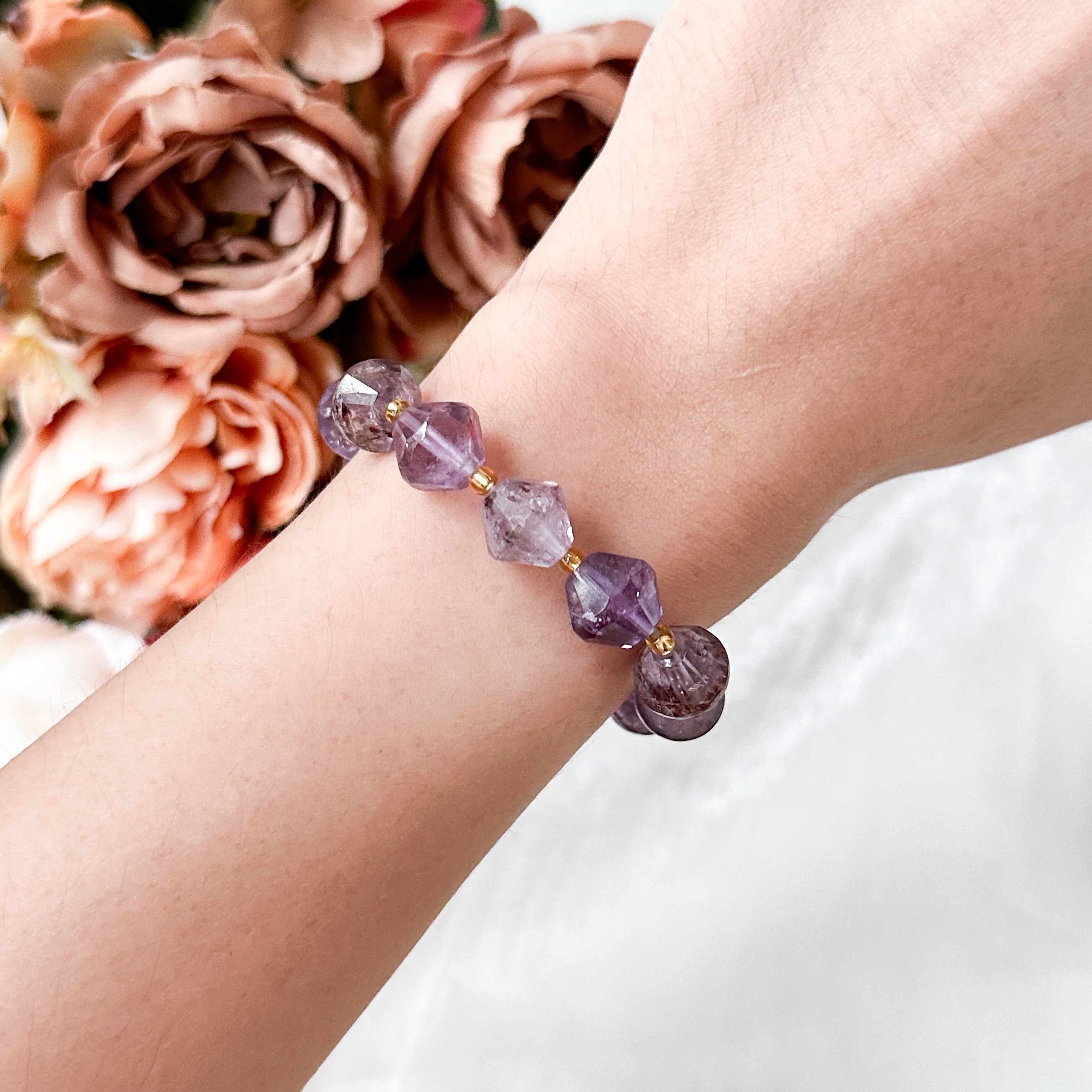 Amethyst Phantom 10mm Bicone Bracelet