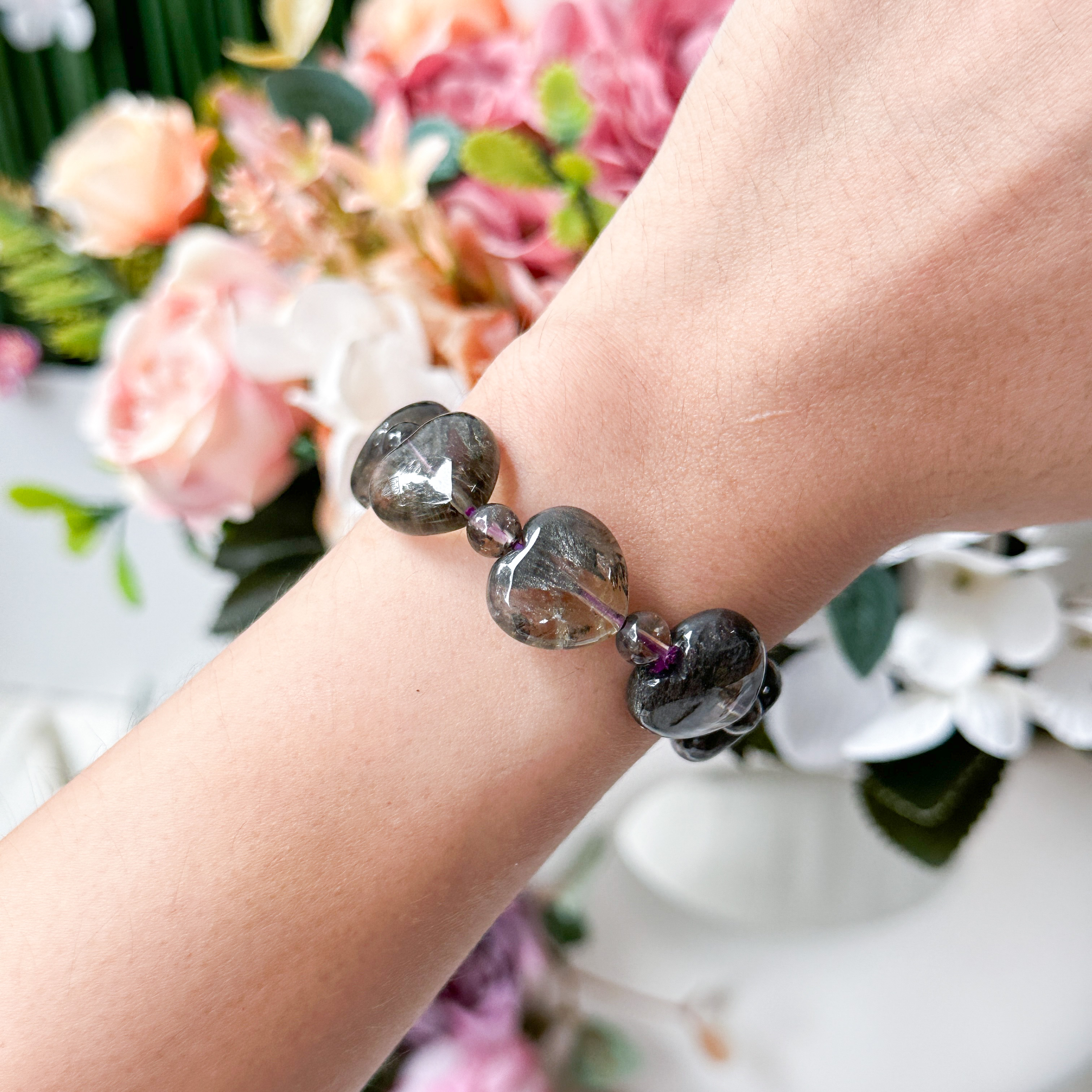 Black Auralite Heart Bracelet - Large