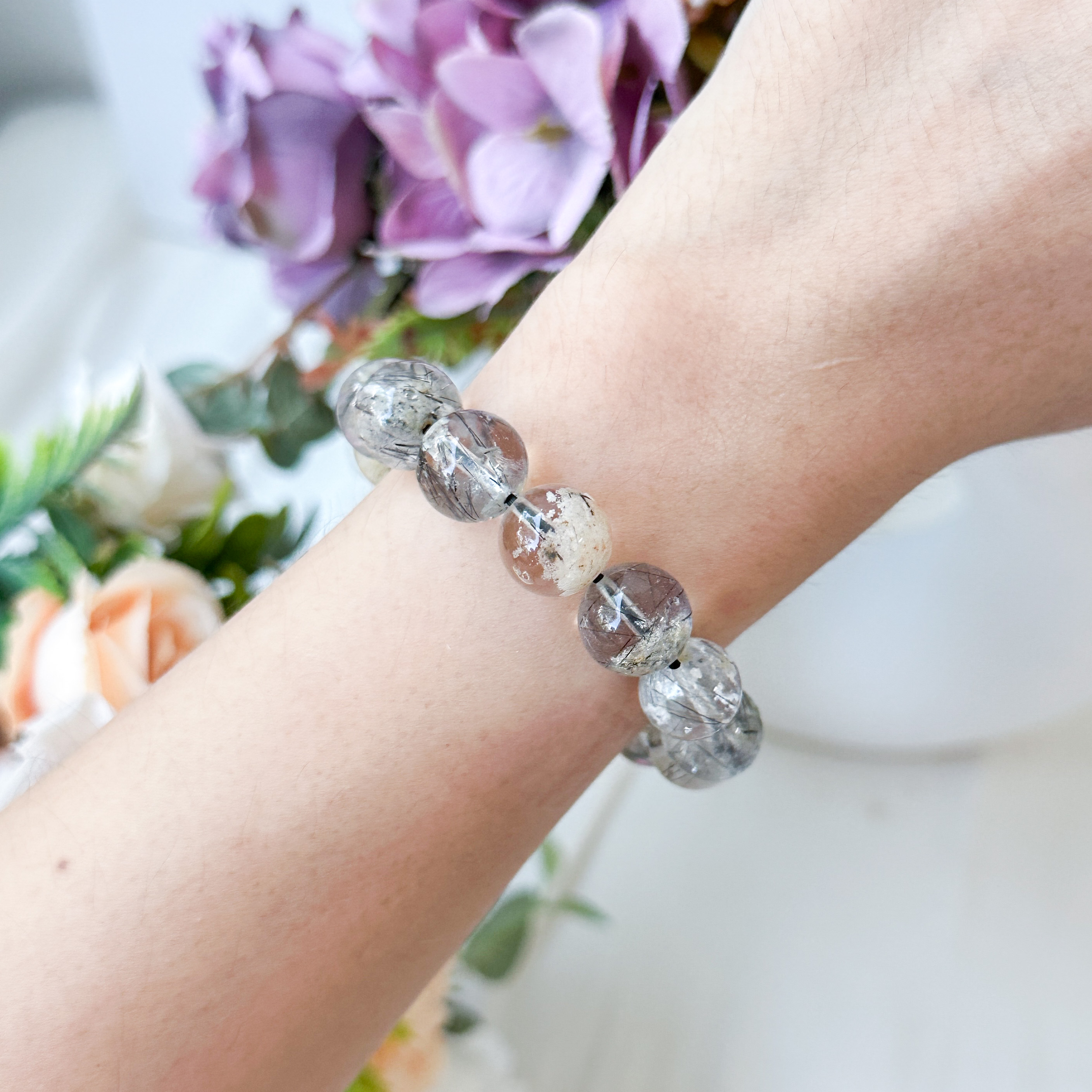 Black Rutilated Quartz / Phantom 10-11mm AAAA Bracelet