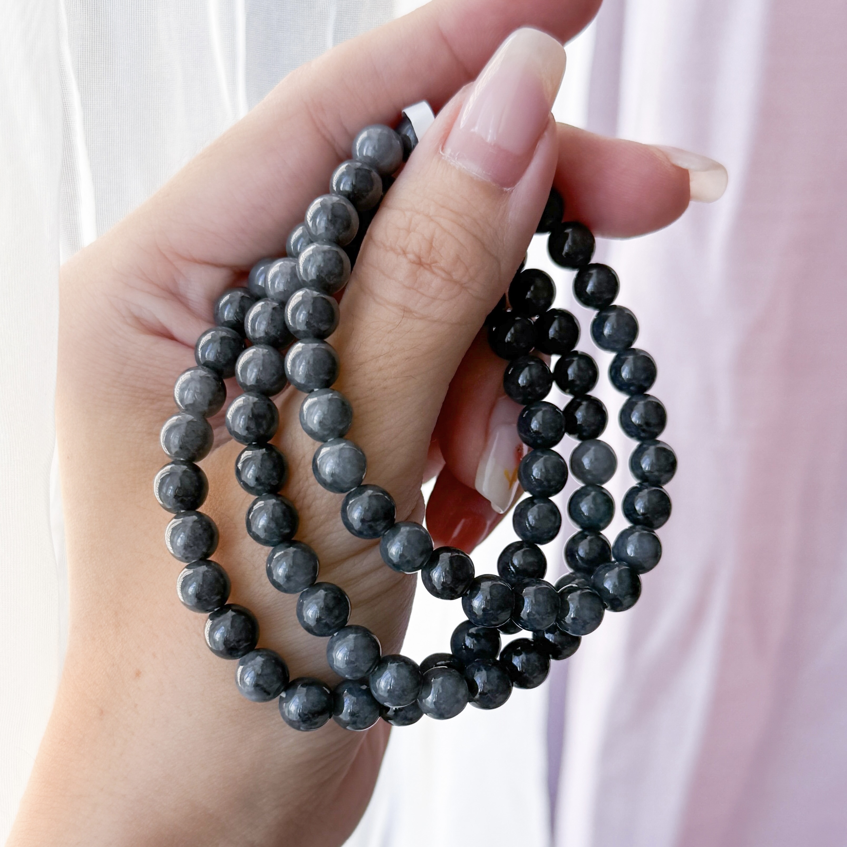 Grade A Ash Grey Jade 6-7mm Bracelet