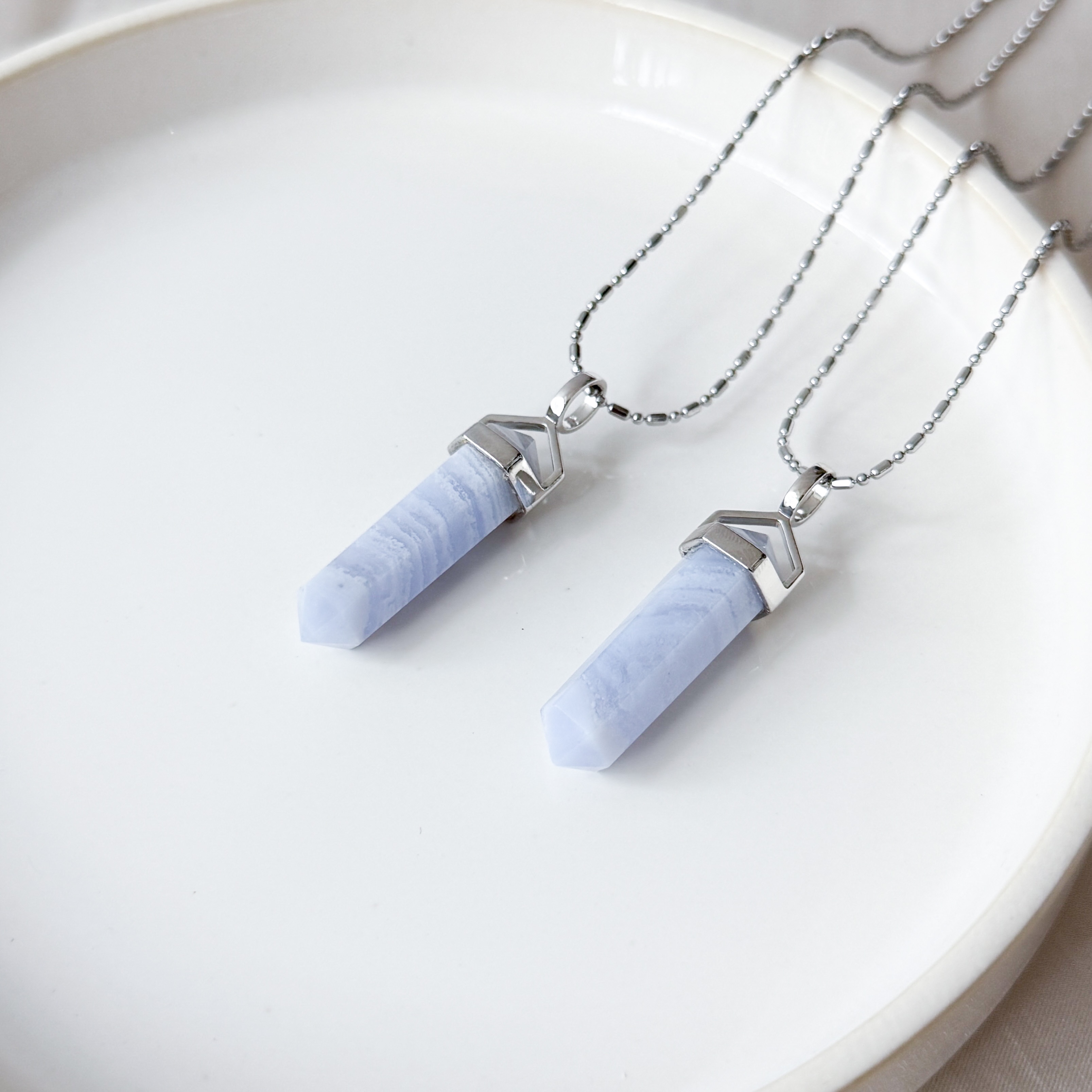 Blue Lace Agate Double Pointer Pendant