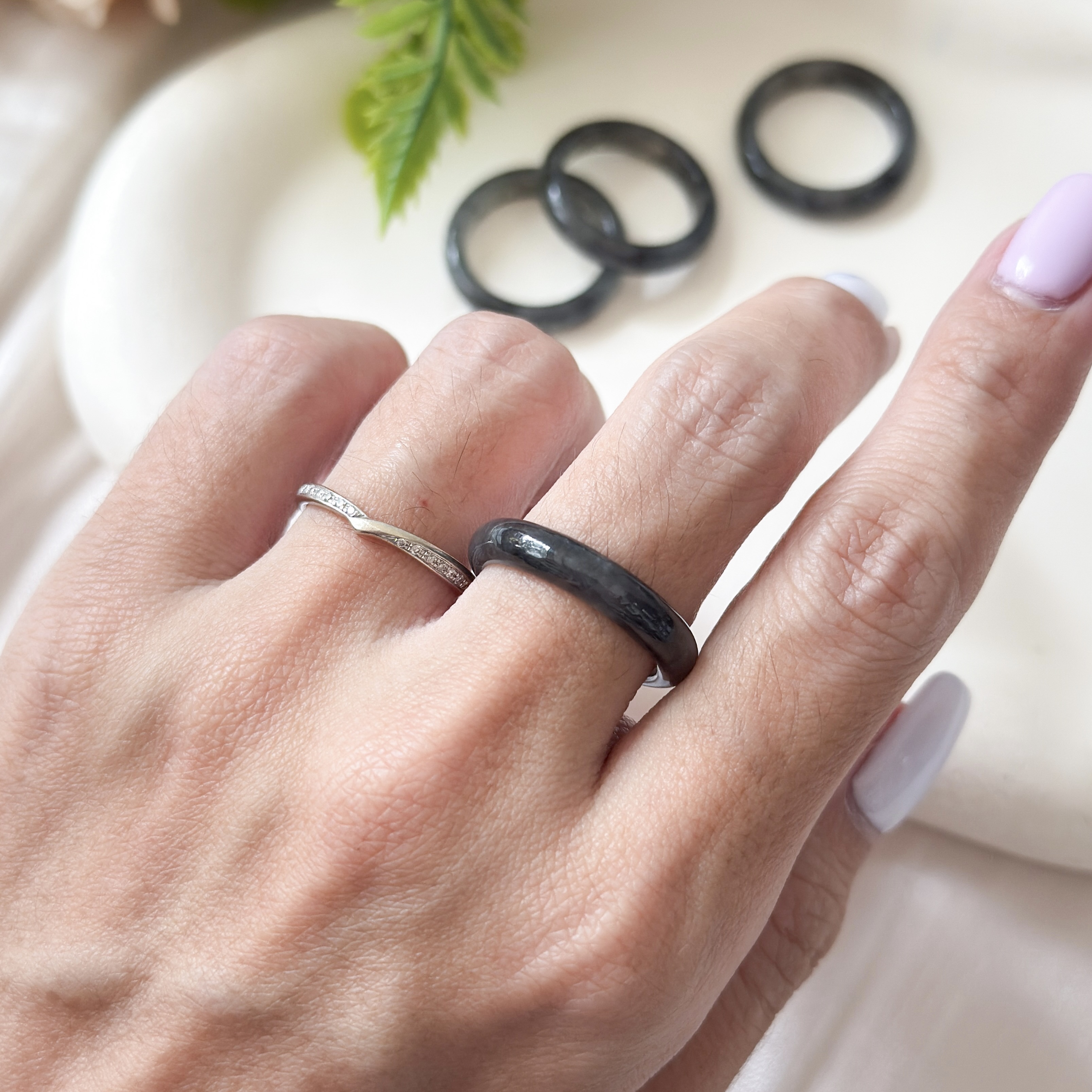 Grade A Ash Grey Jade Full Ring