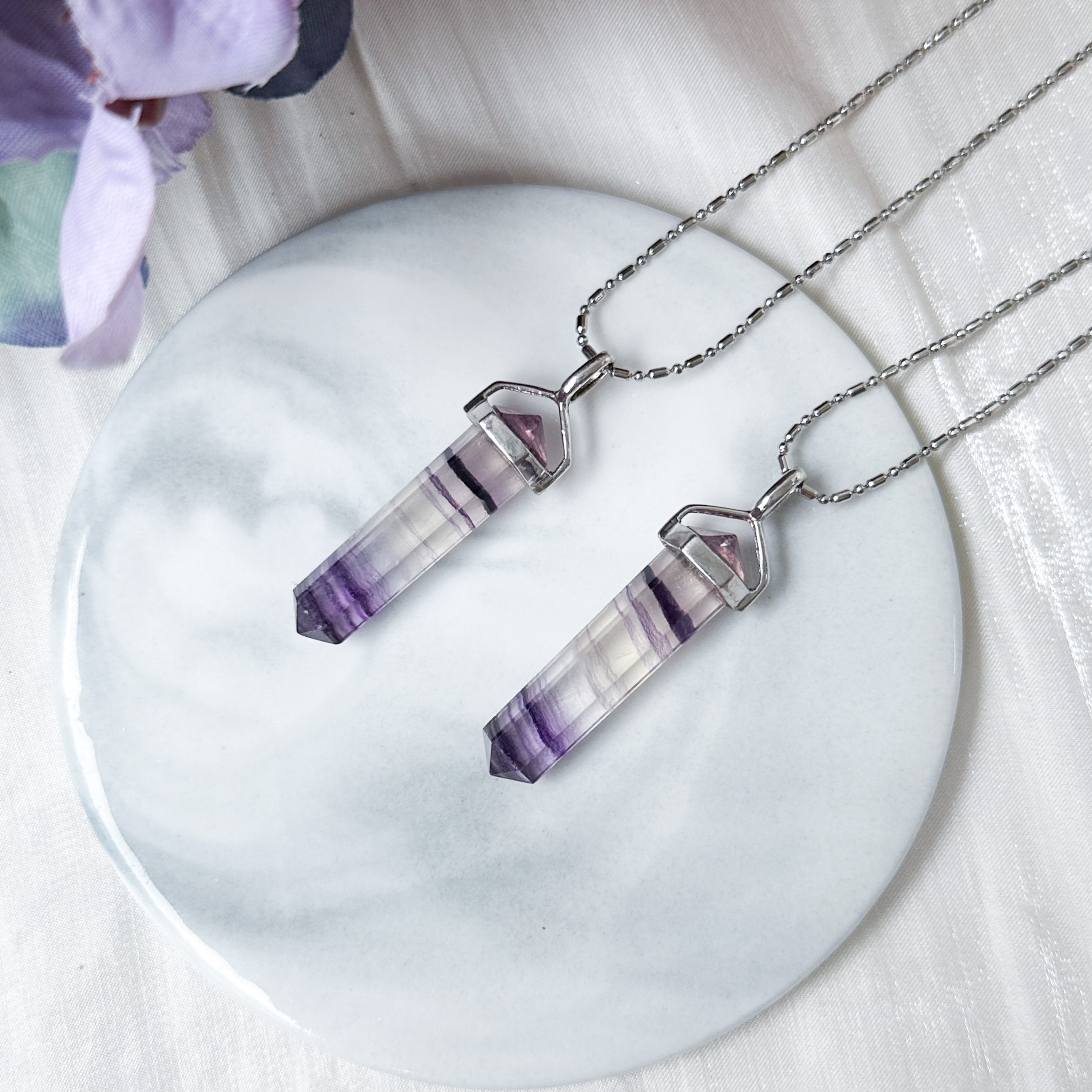 Purple Fluorite Double Pointer Pendant