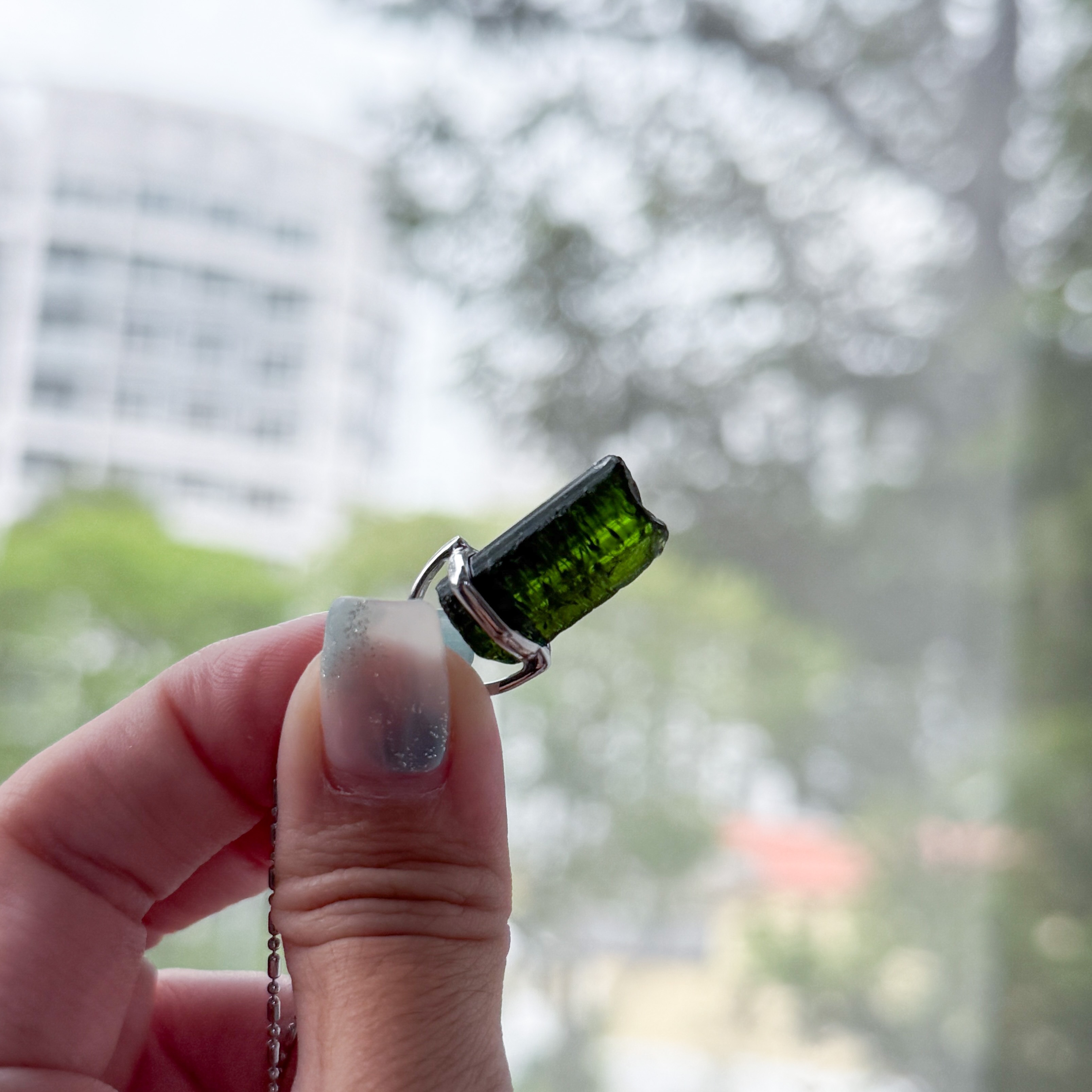 Green Tourmaline Raw Pendant