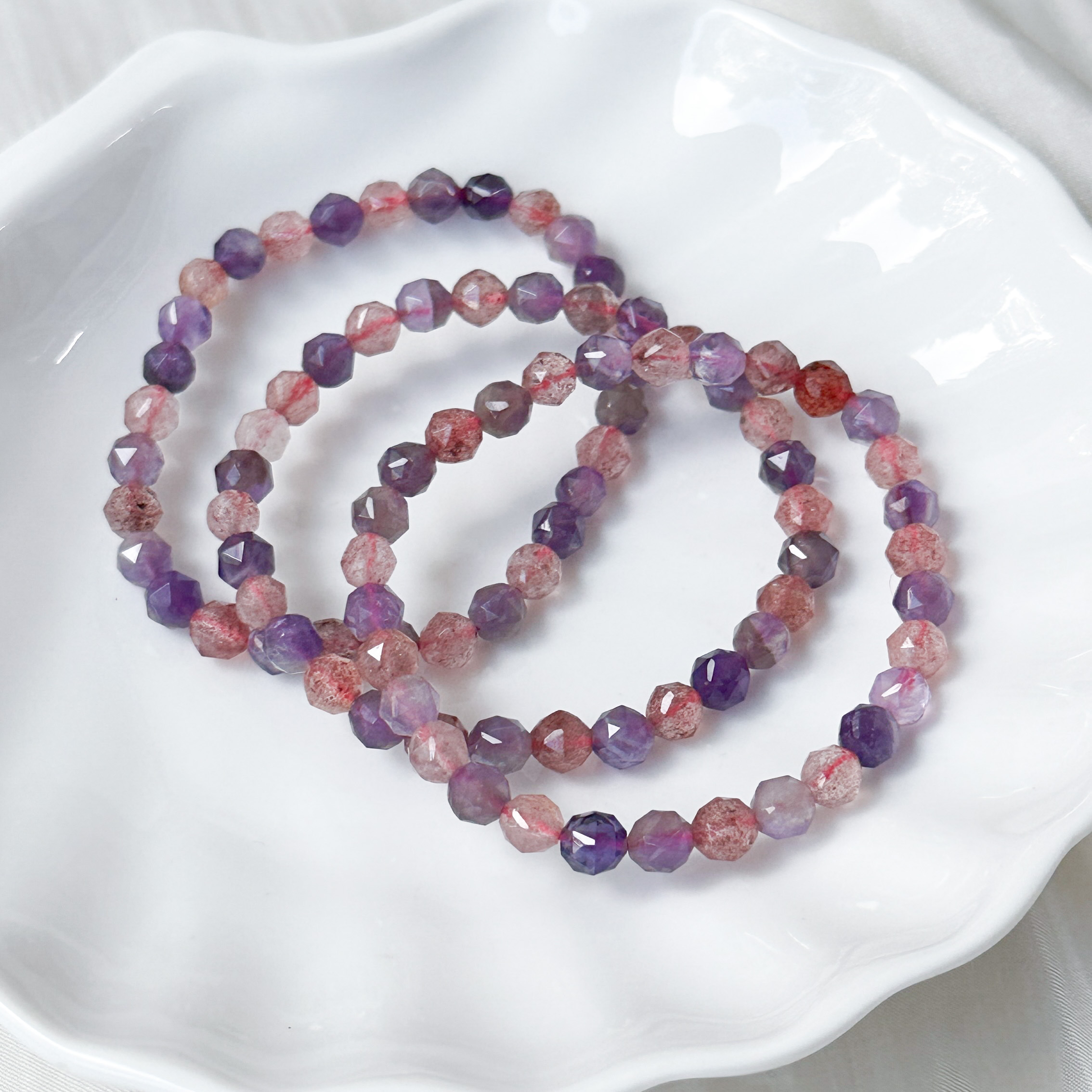 Strawberry Quartz & Amethyst Diamond Cut Bracelet