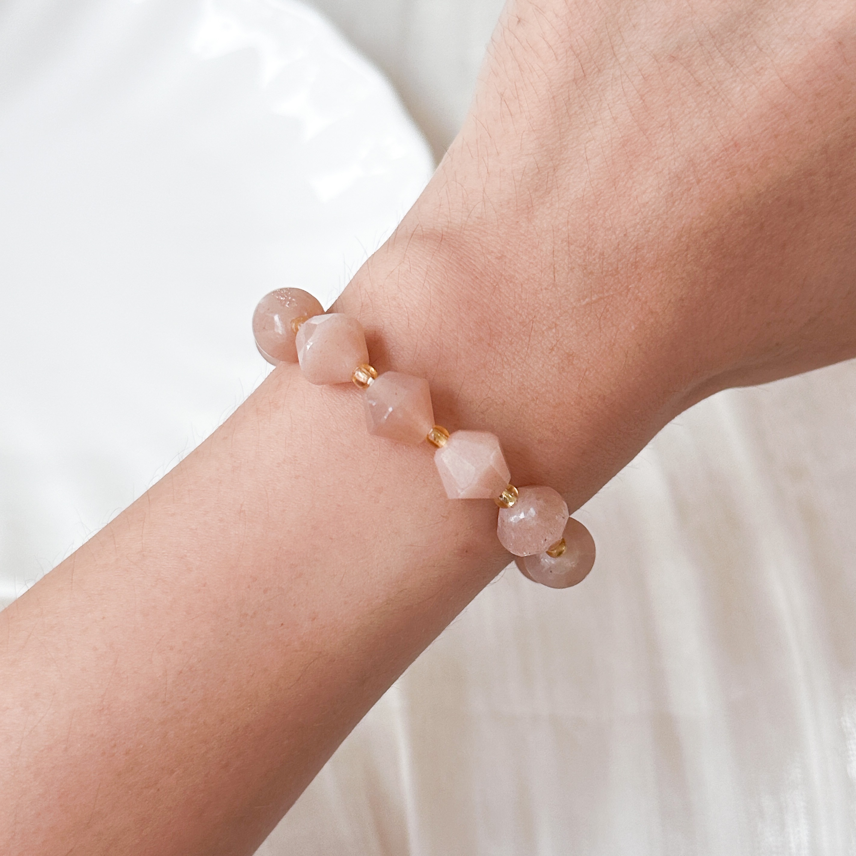 Peach Moonstone 10mm Bicone Bracelet