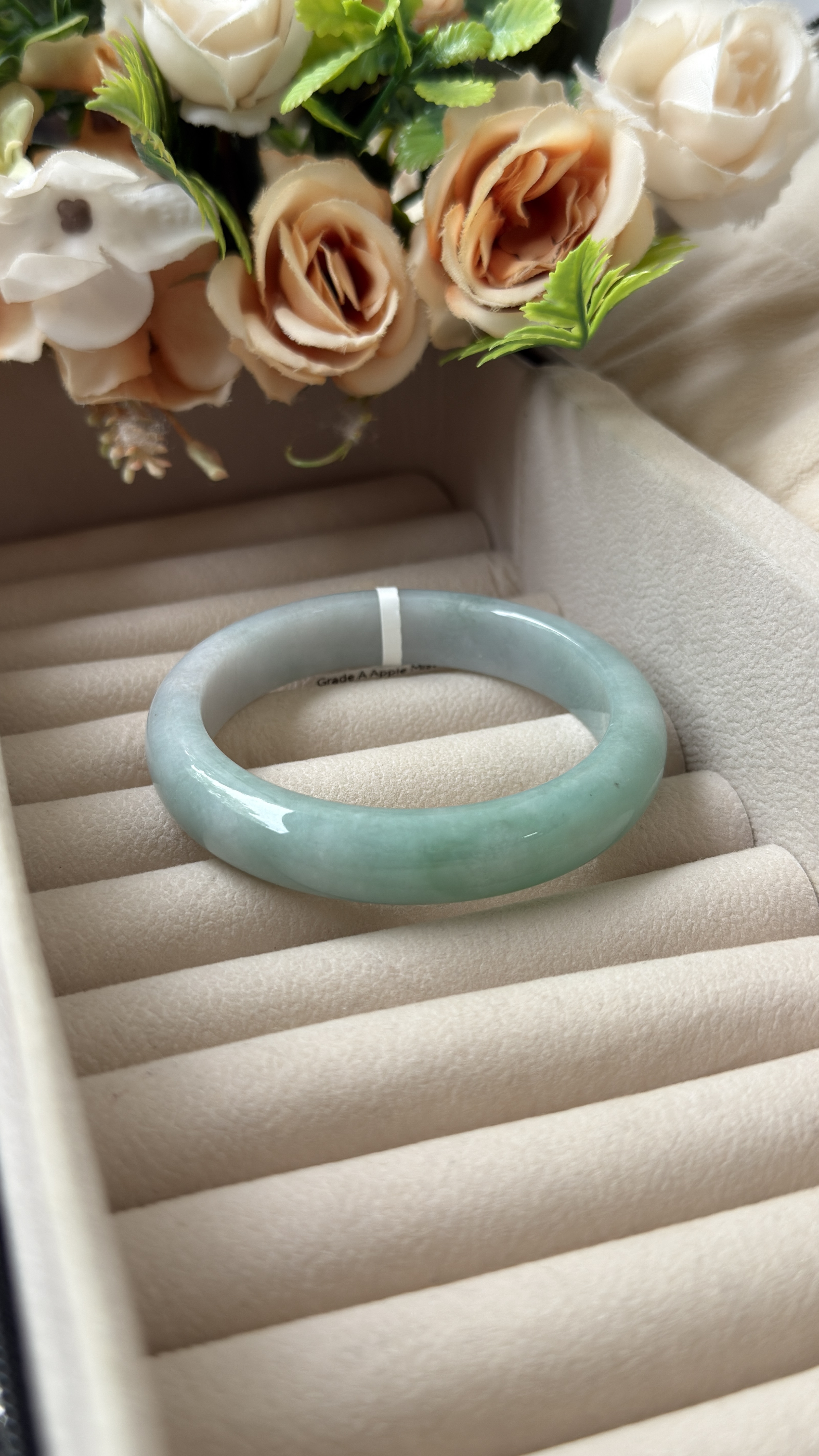 Grade A Apple Mist Jade Bangle - S56+/58g
