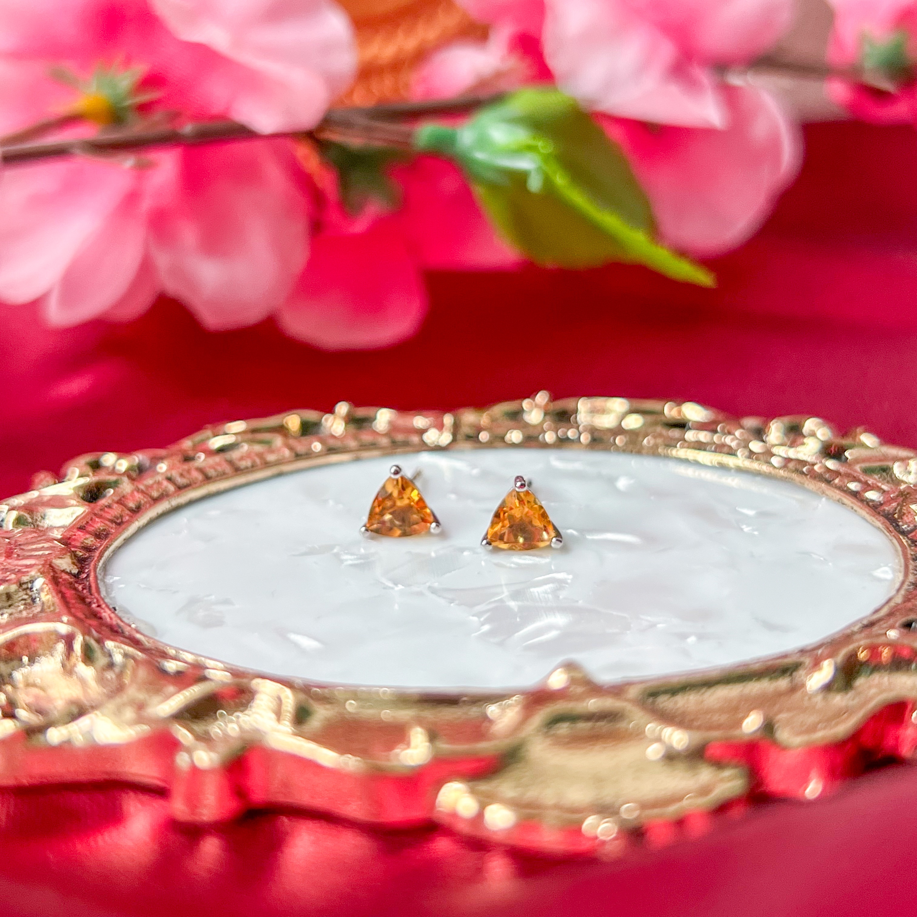 Citrine Triangular Cut Earring Studs