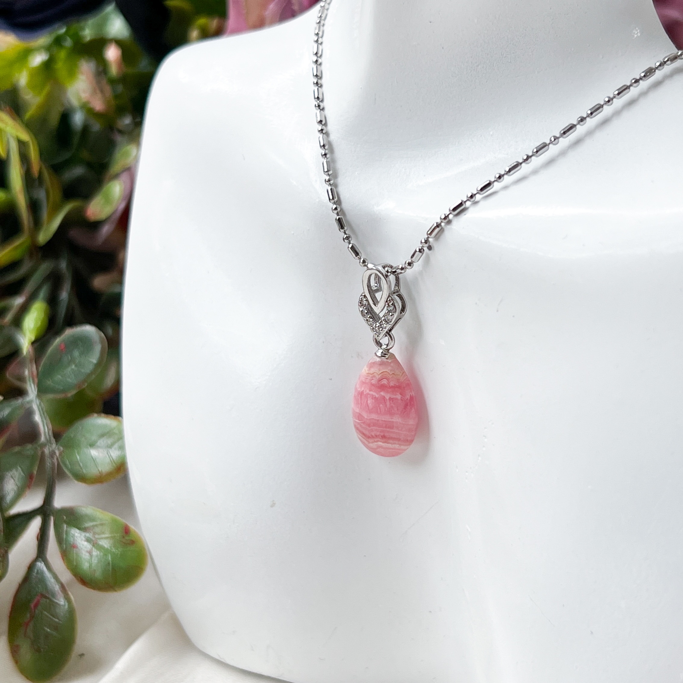 Rhodochrosite Pear S925 Pendant - Small 