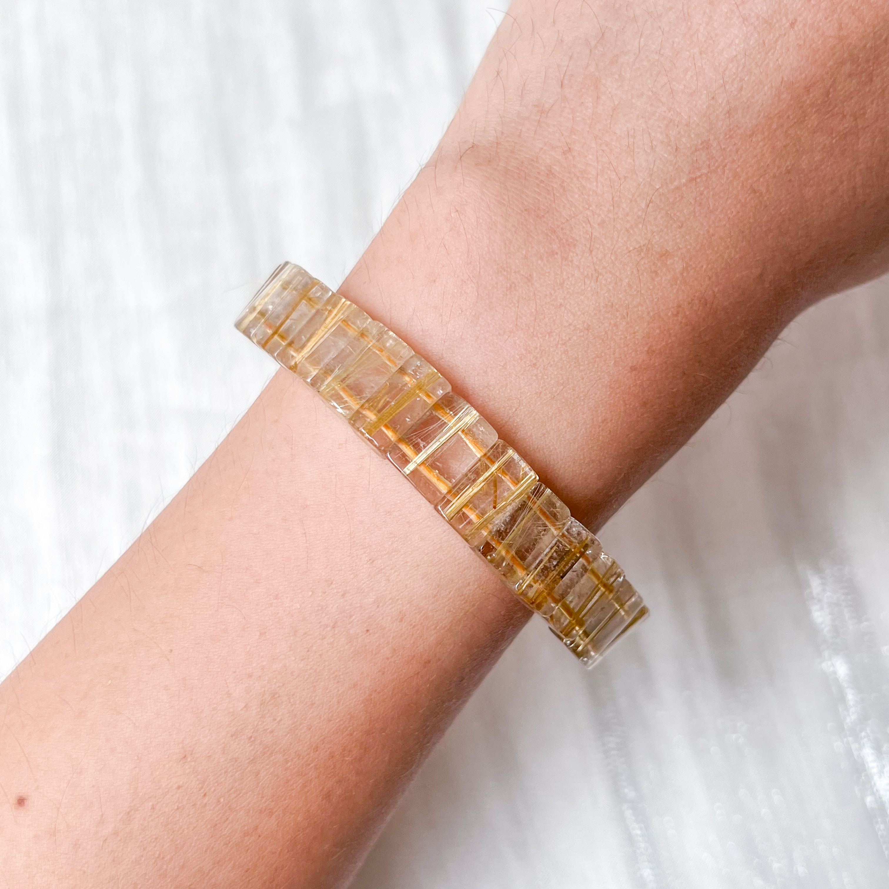 Gold Rutilated Quartz Rect AAA Bracelet