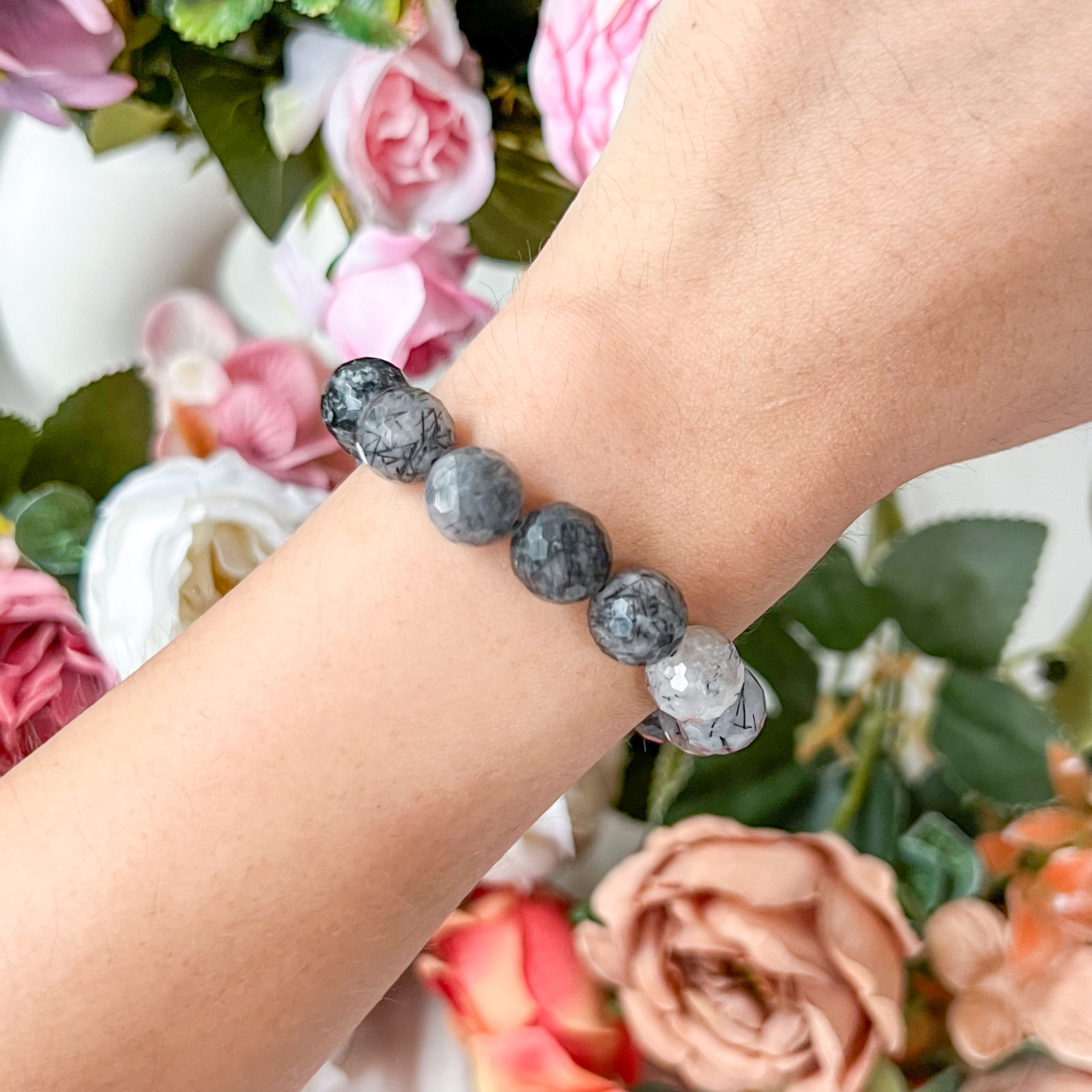 Black Rutilated Quartz 10mm Cut AA+ Bracelet