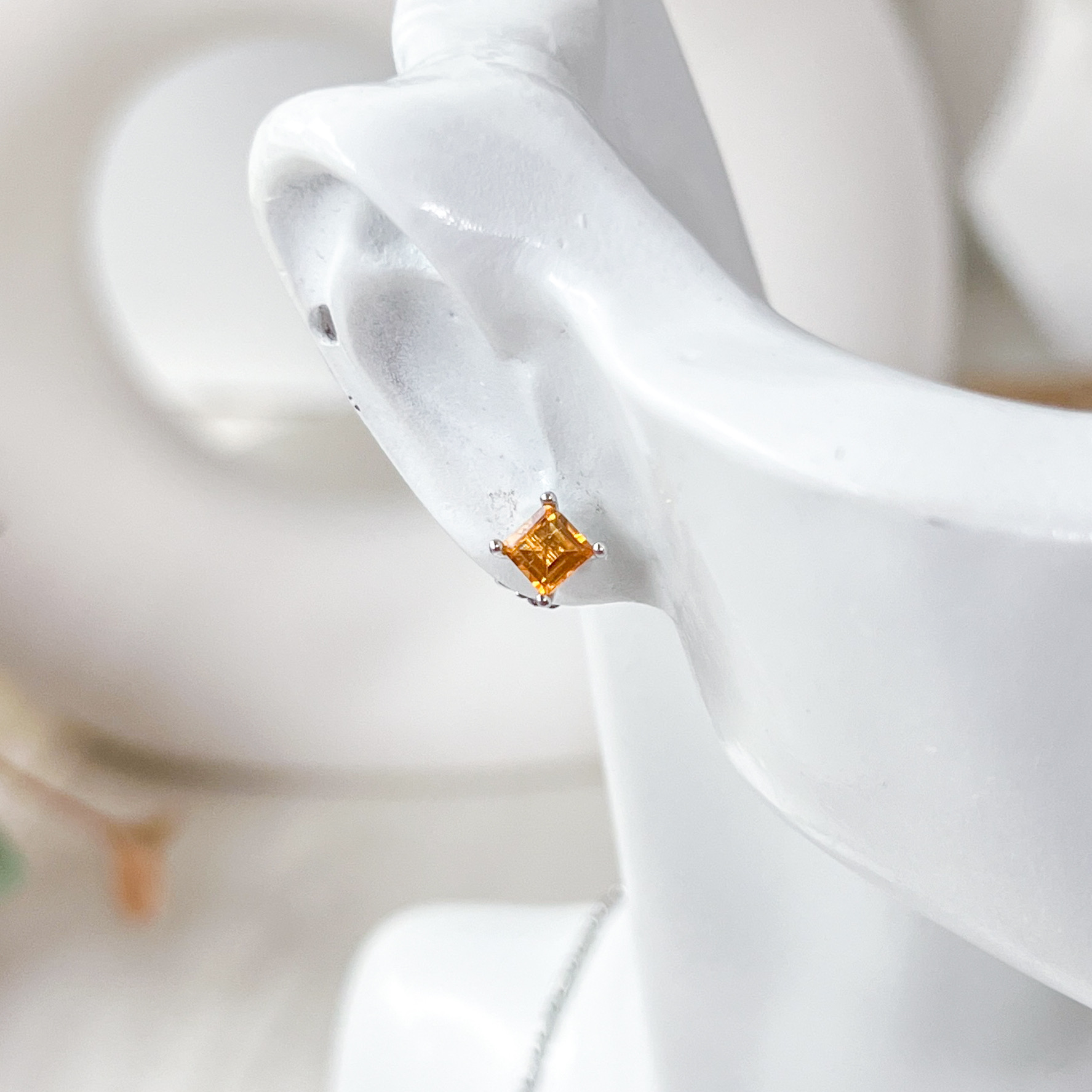 Citrine Square Cut Earring Studs