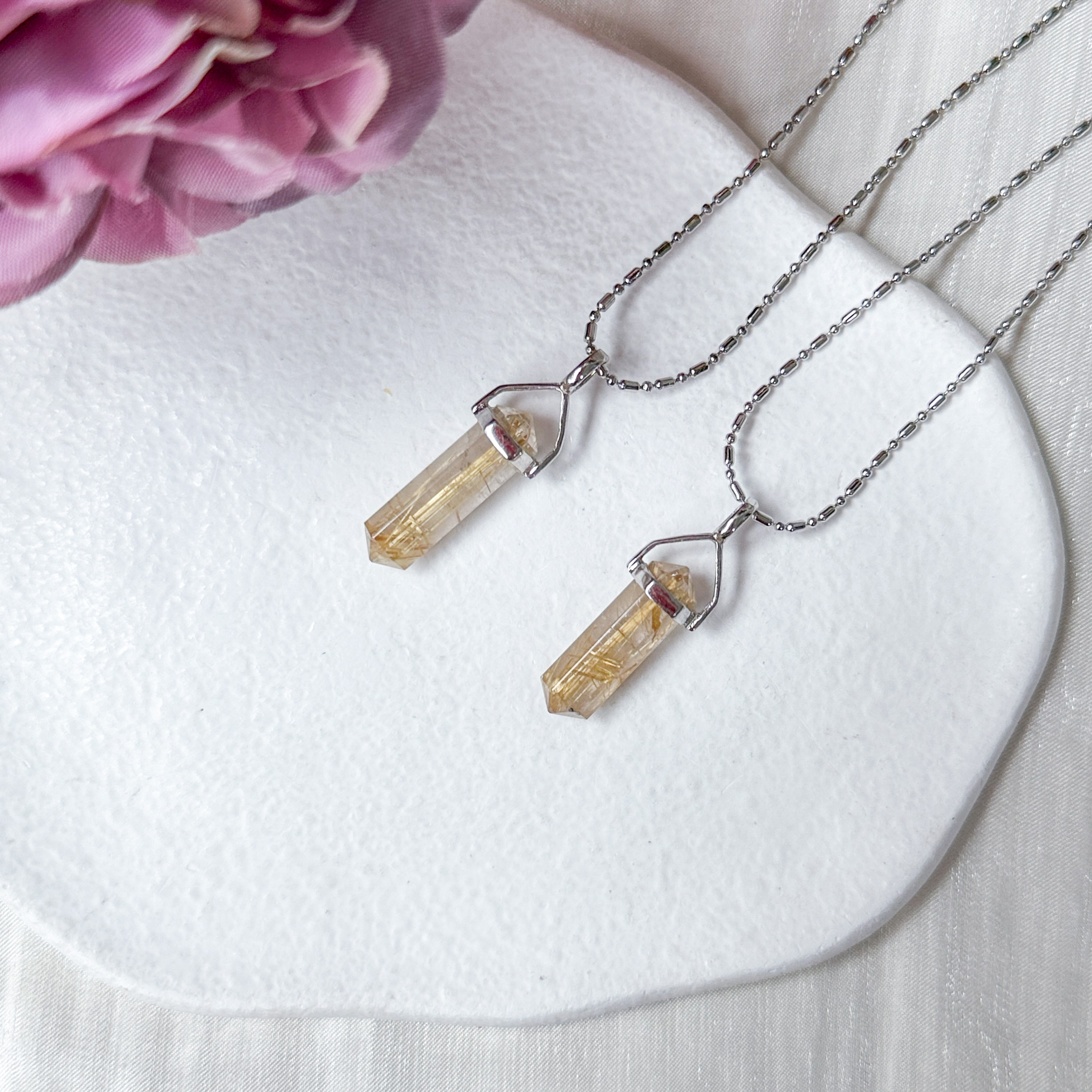 Gold Rutilated Quartz Pointer Pendant