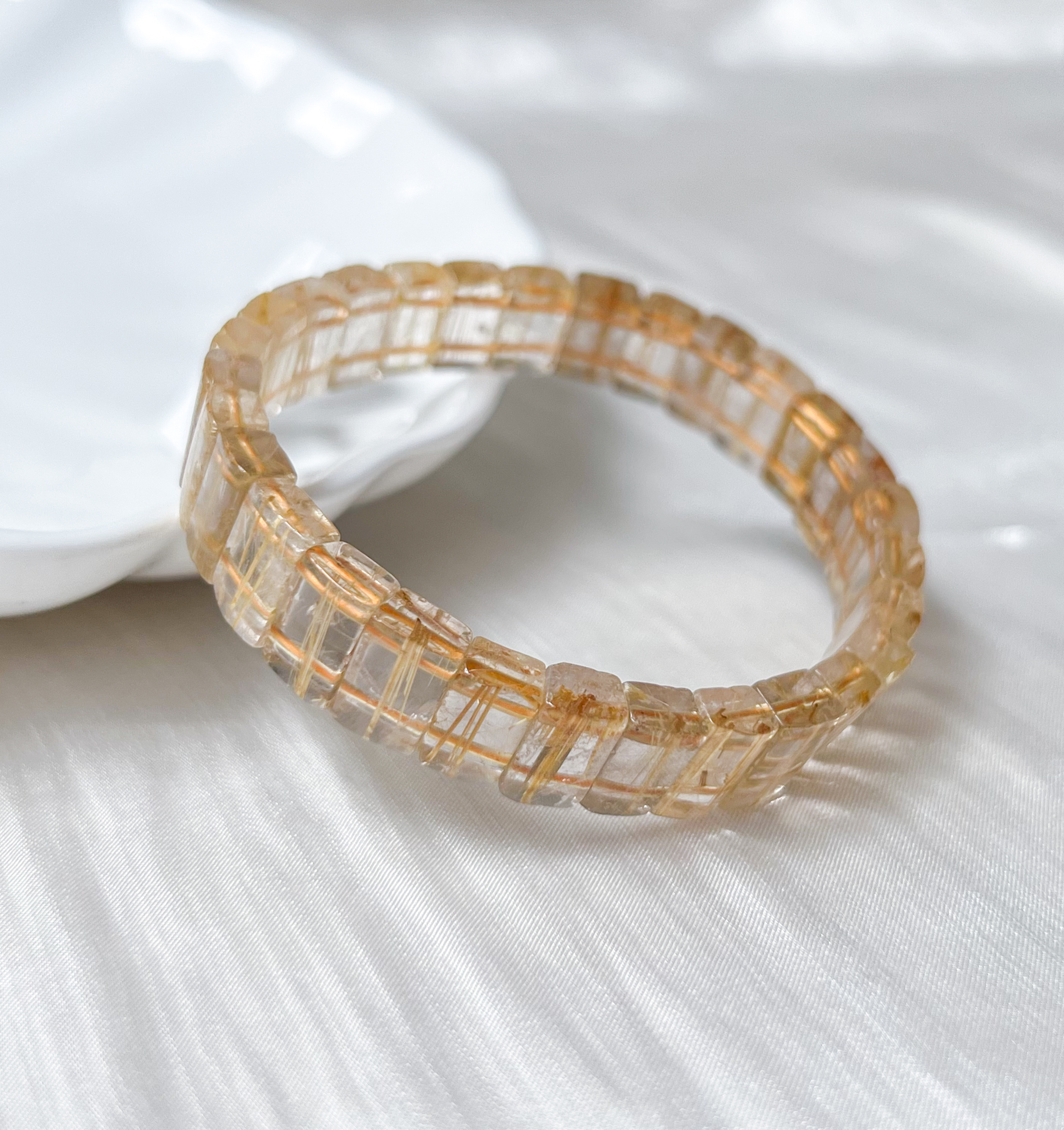 Gold Rutilated Quartz Rect AAA Bracelet