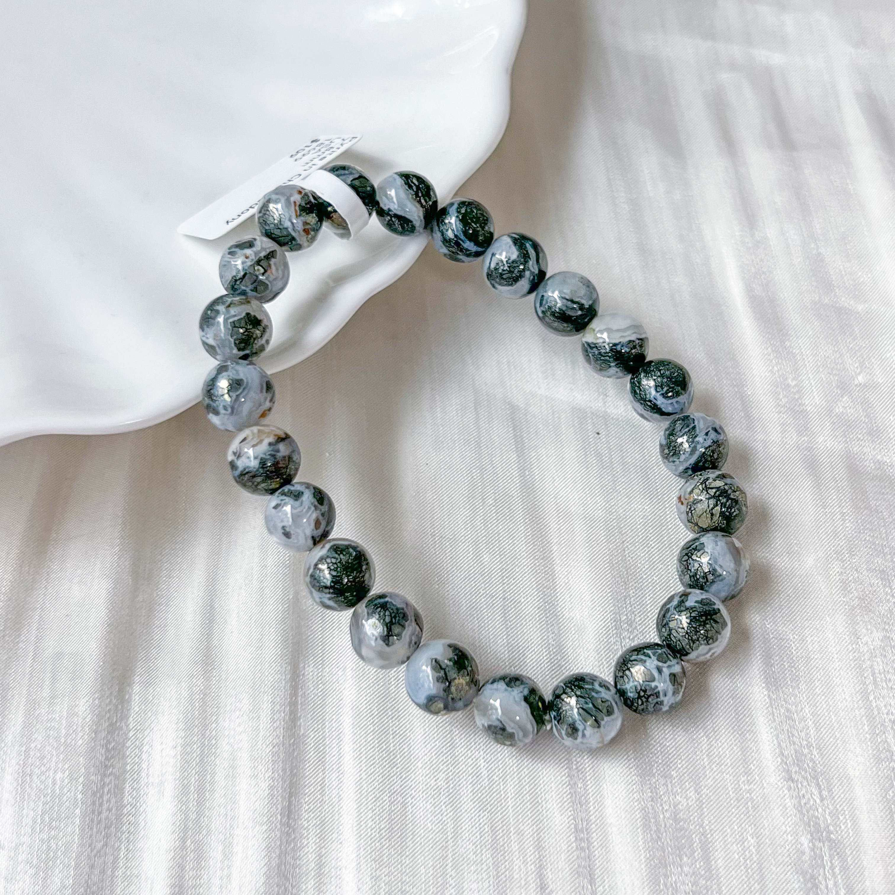Pyrite in Chalcedony 7-8mm Bracelet