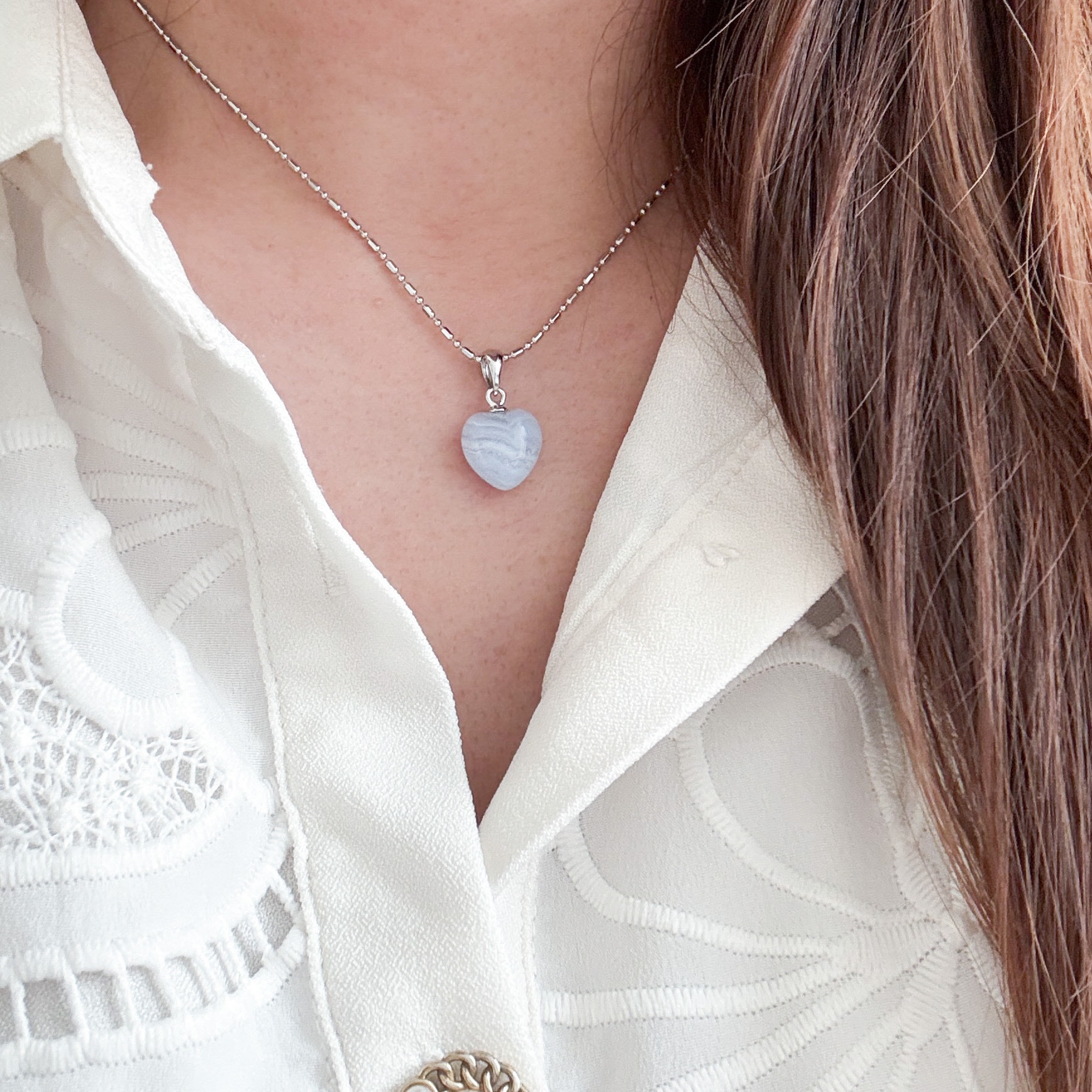 Blue Lace Agate Heart Pendant