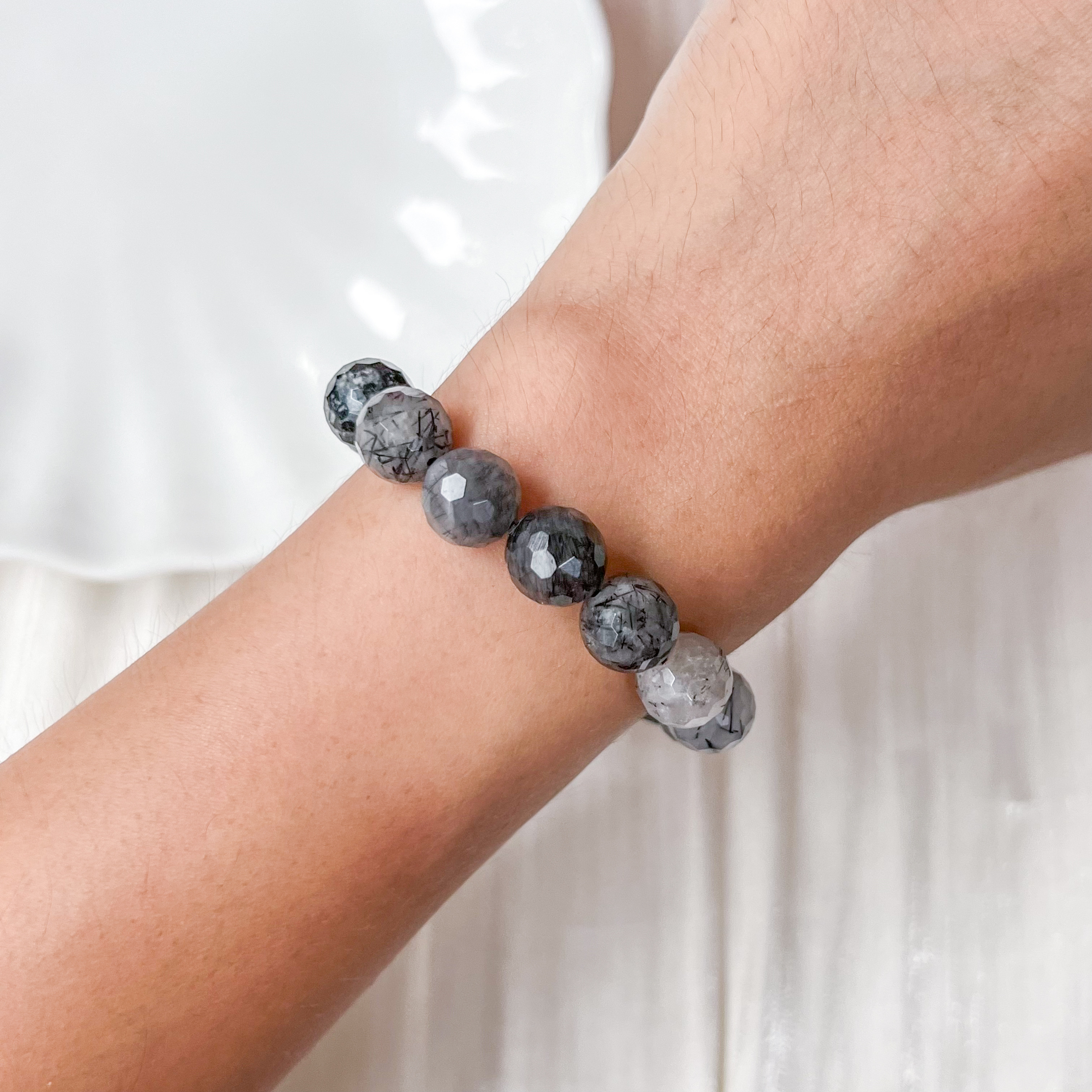 Black Rutilated Quartz 10mm Cut AA+ Bracelet