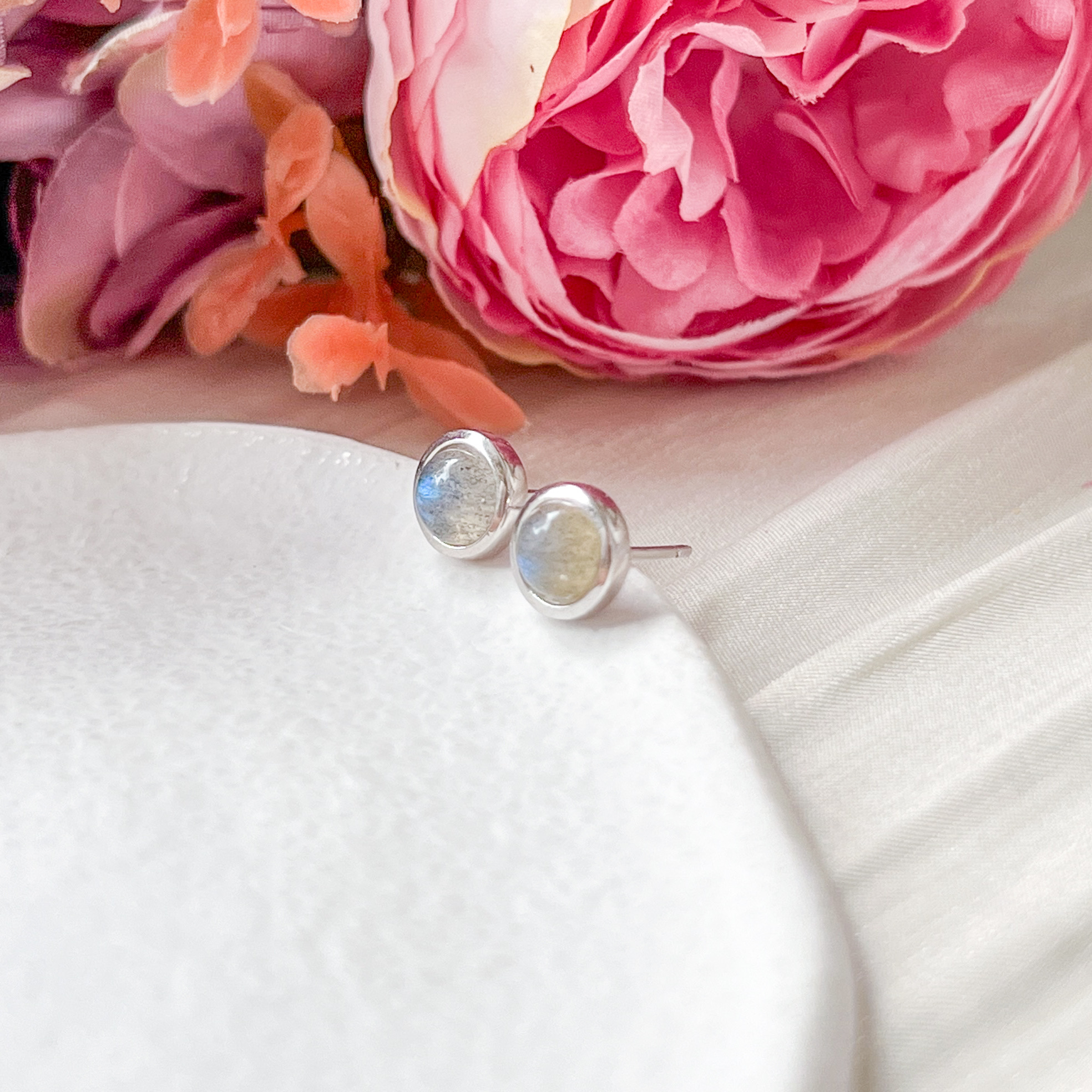 Labradorite Cabochon Earring Studs