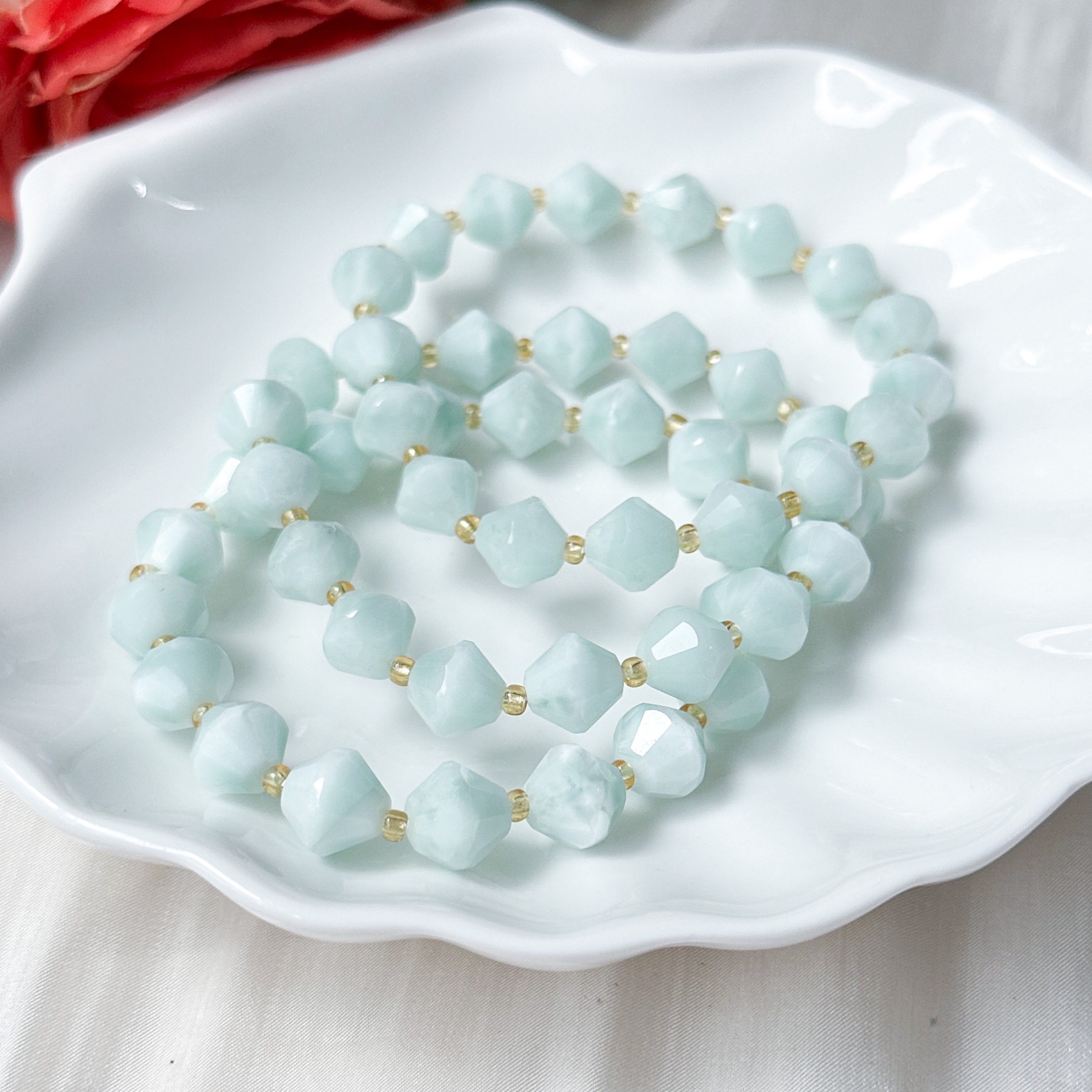 Green Angelite 10mm Bicone Bracelet