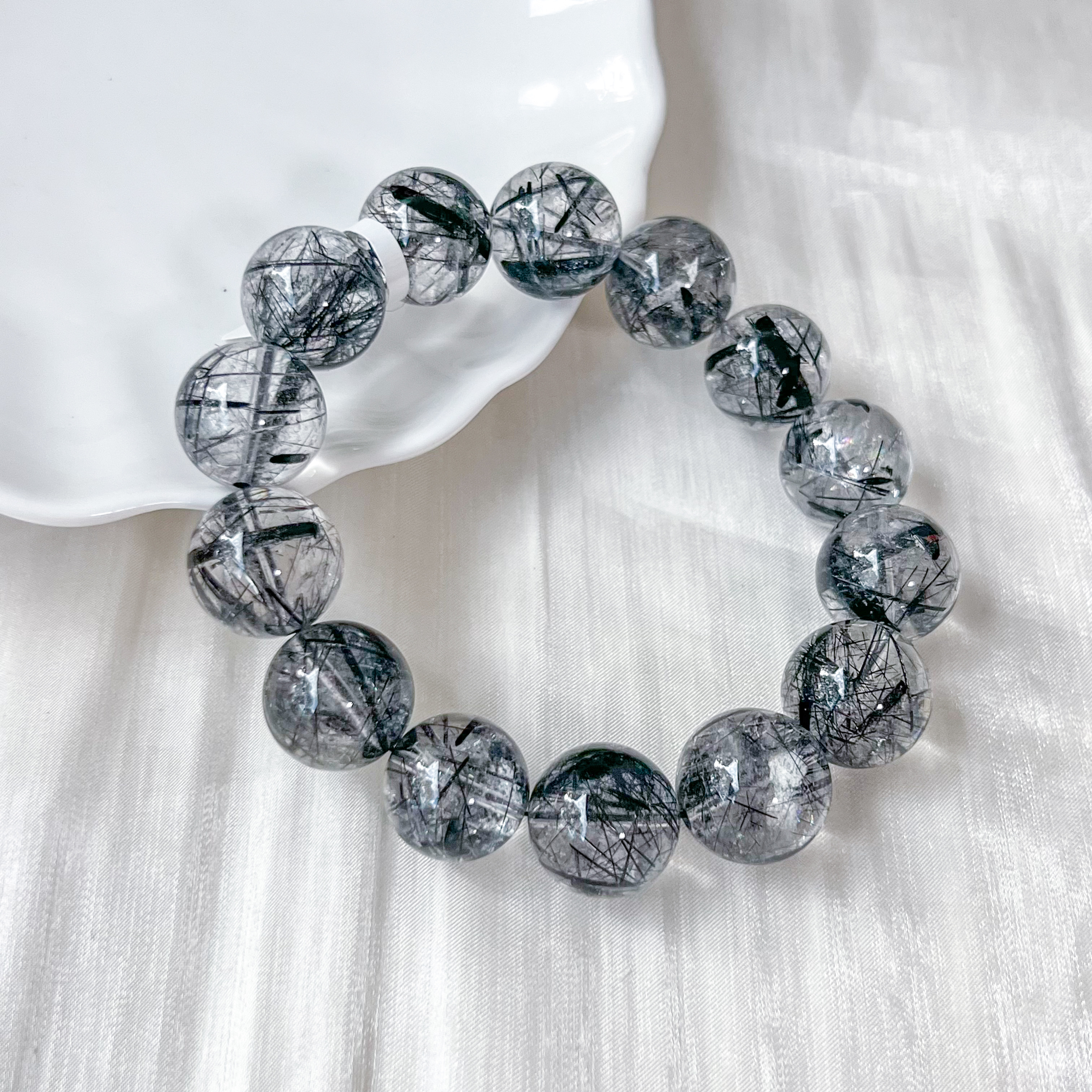 Black Rutilated Round 16mm AAA+ Bracelet