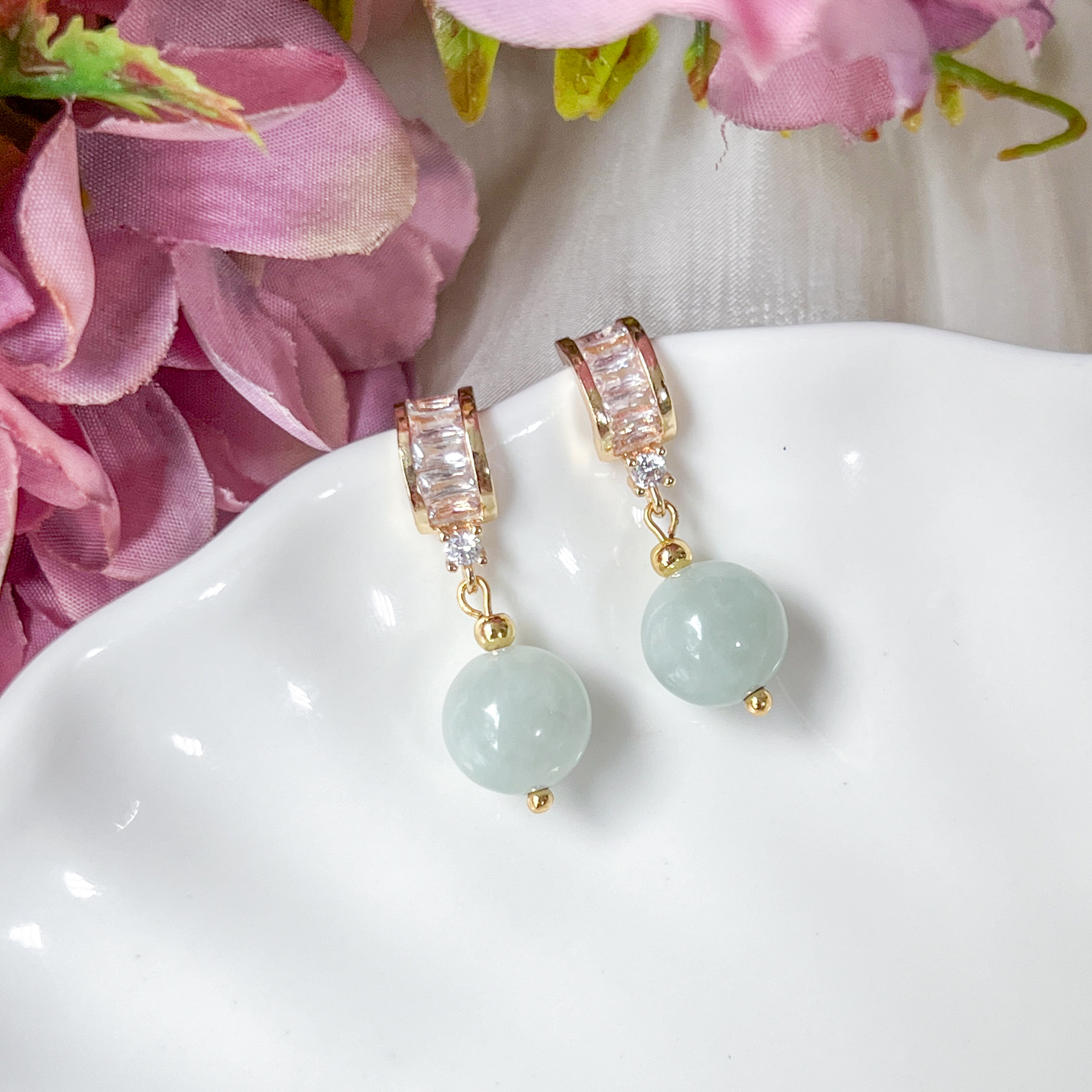 Grade A Pastel Green Jade Earrings