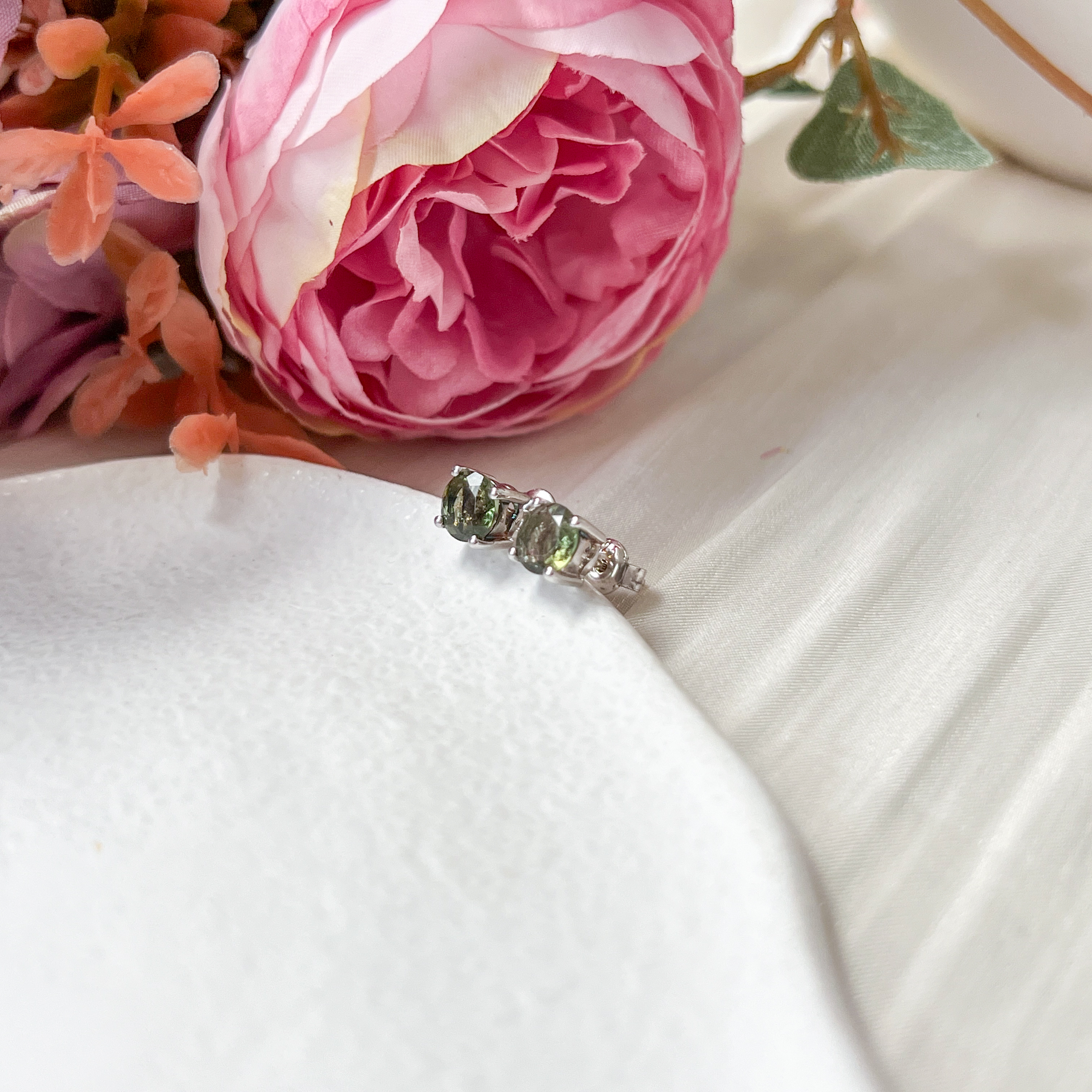 Moldavite Earring Round Cut Earring Studs
