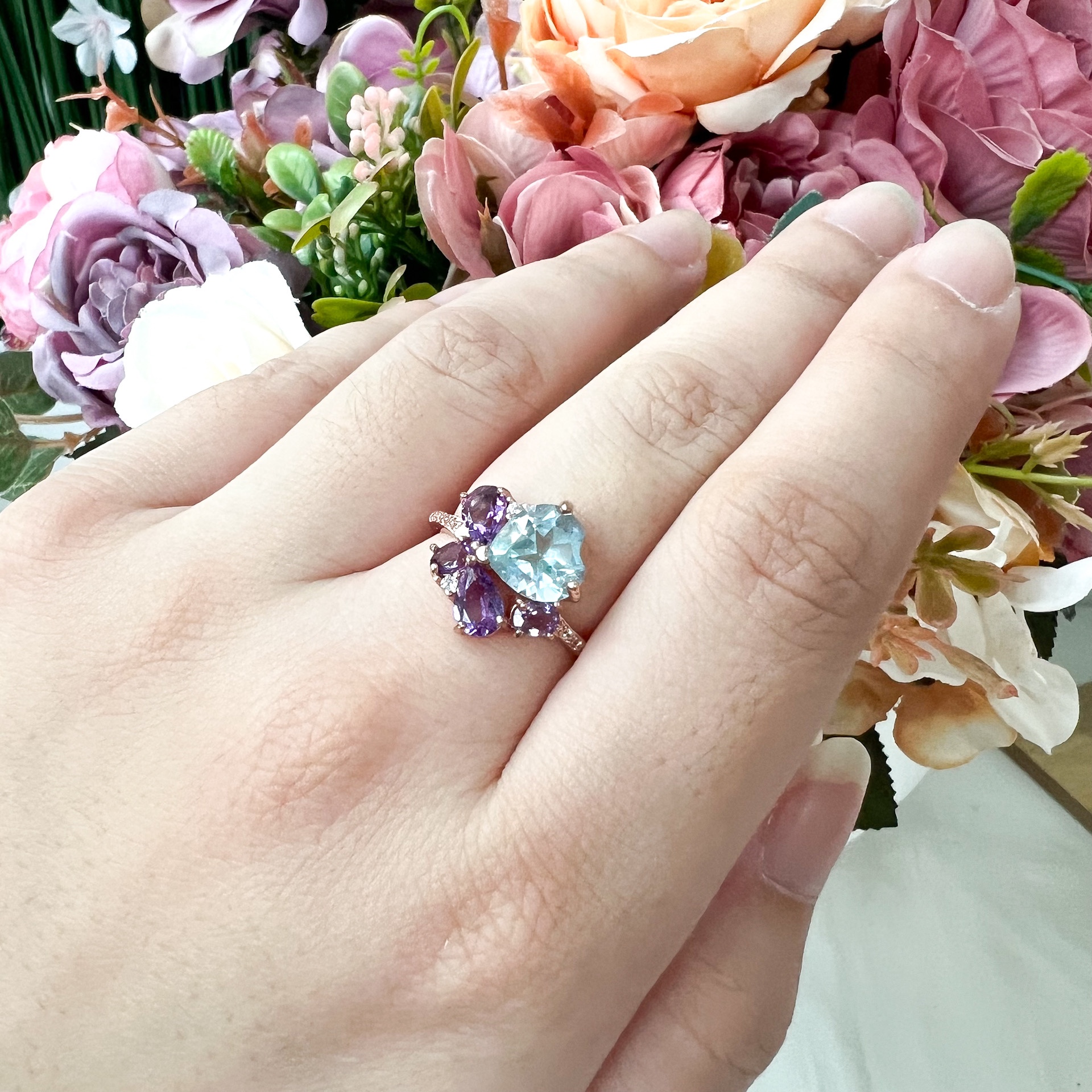 Blue Topaz w/ Amethyst Ring - S925