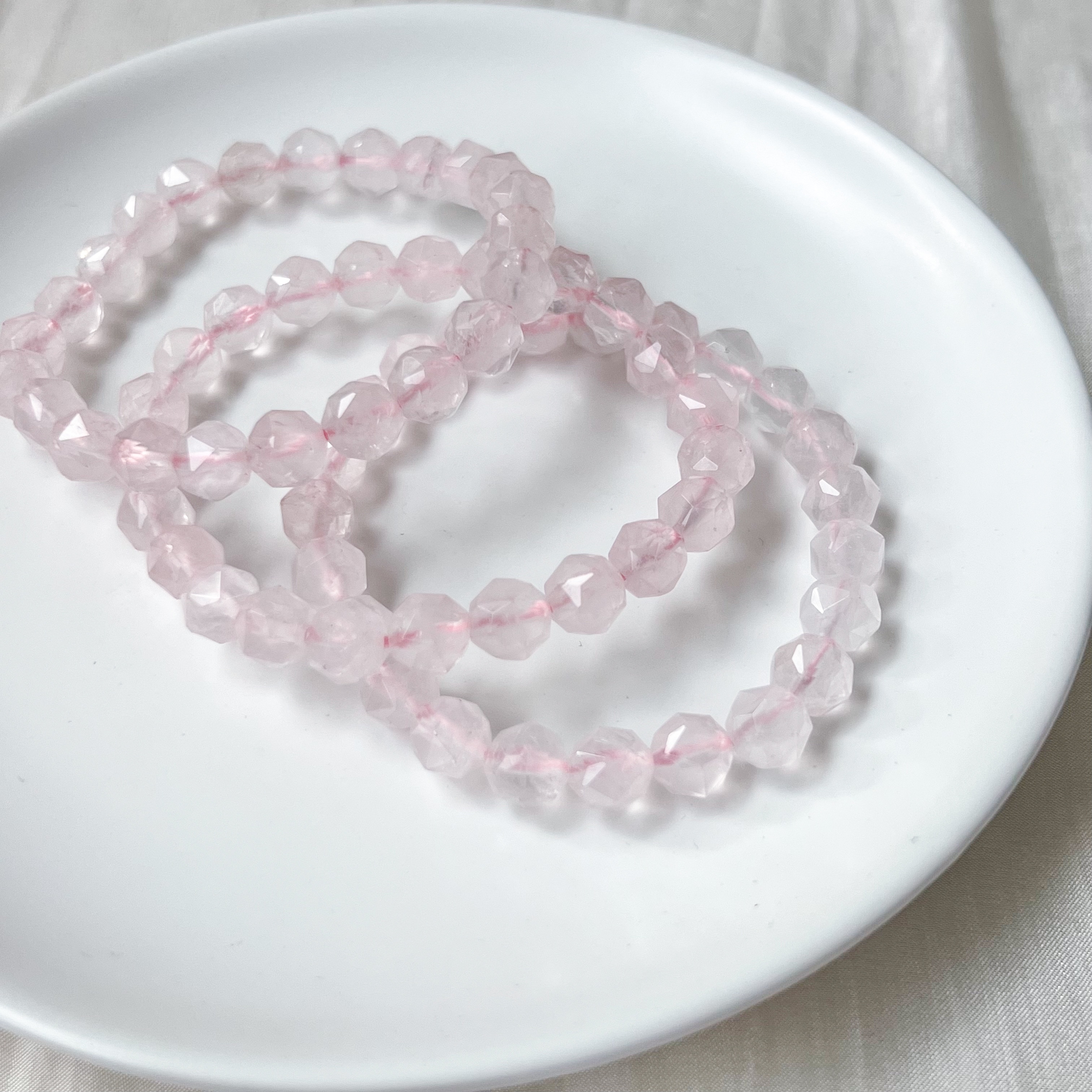 Rose Quartz 7-8mm Diamond Cut Bracelet