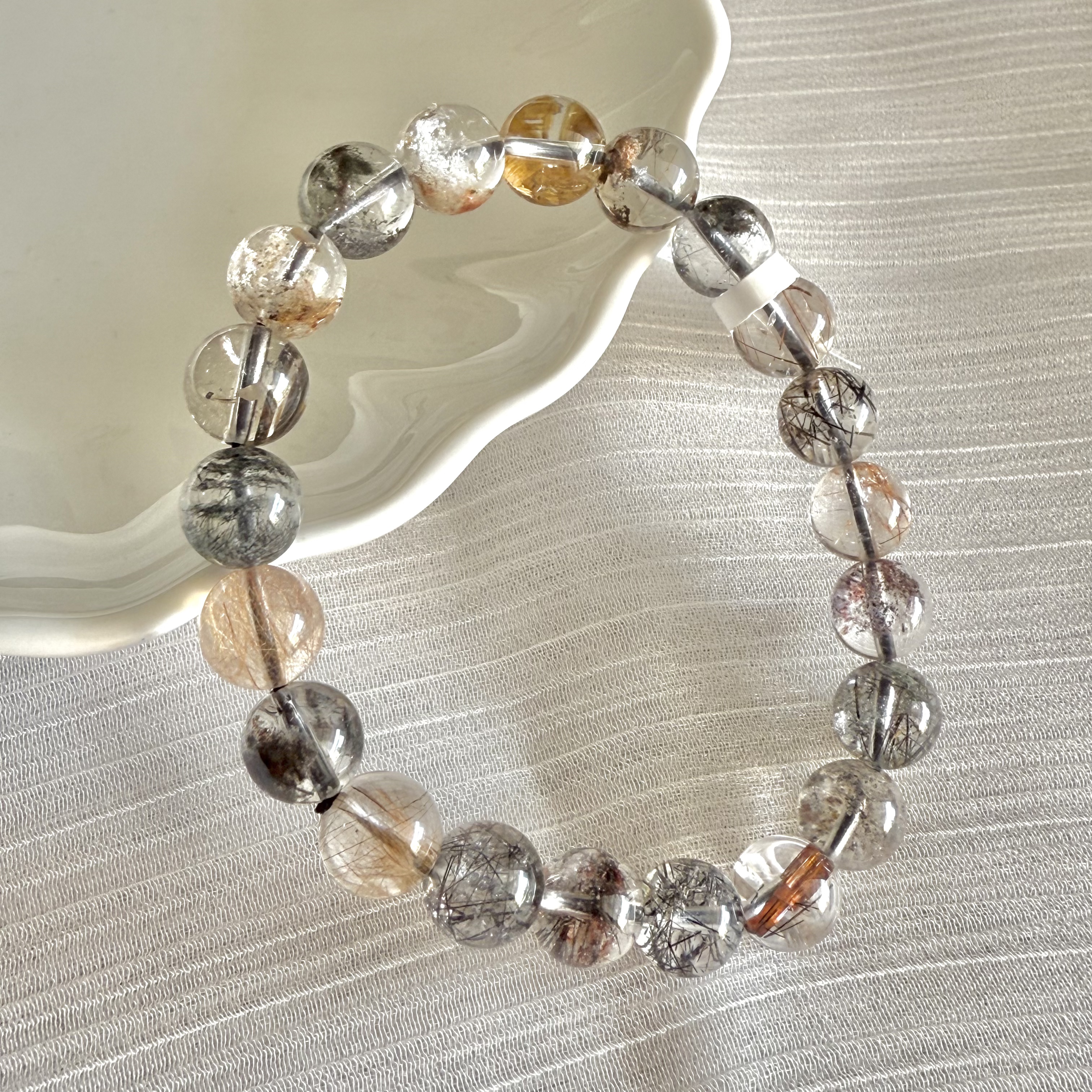 Multi-Coloured Rutilated/Phantom Quartz 8-9mm Bracelet