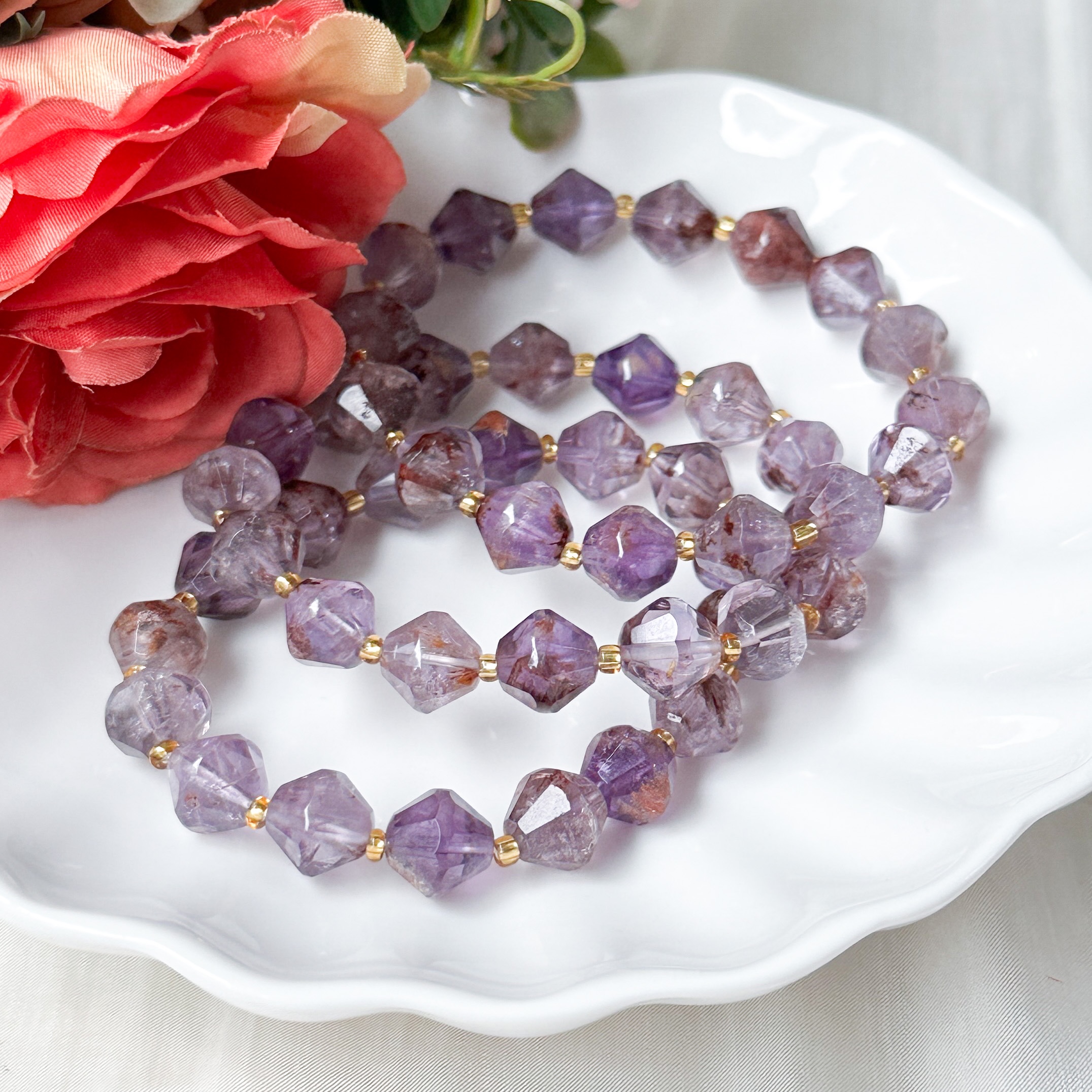 Amethyst Phantom 10mm Bicone Bracelet