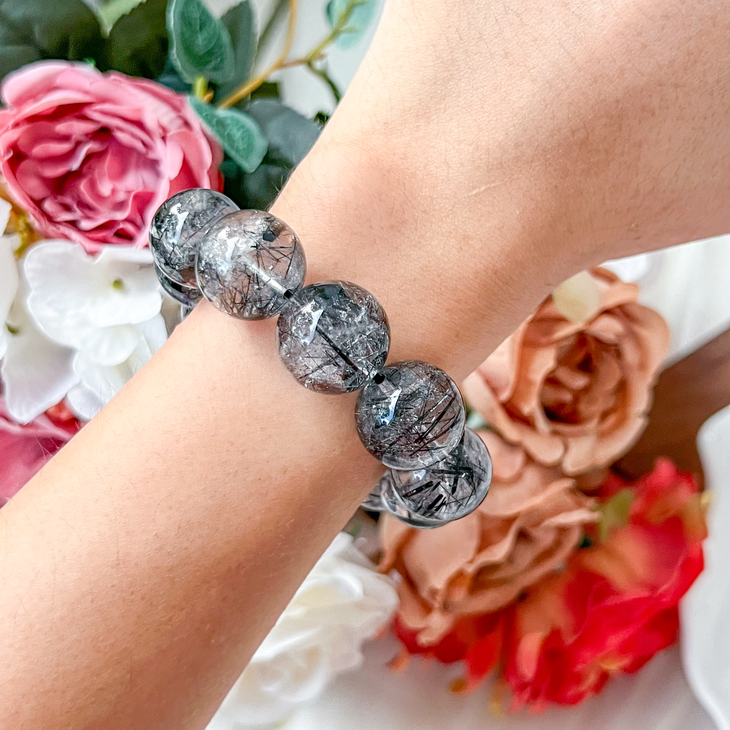 Black Rutilated Round 16mm AAA+ Bracelet