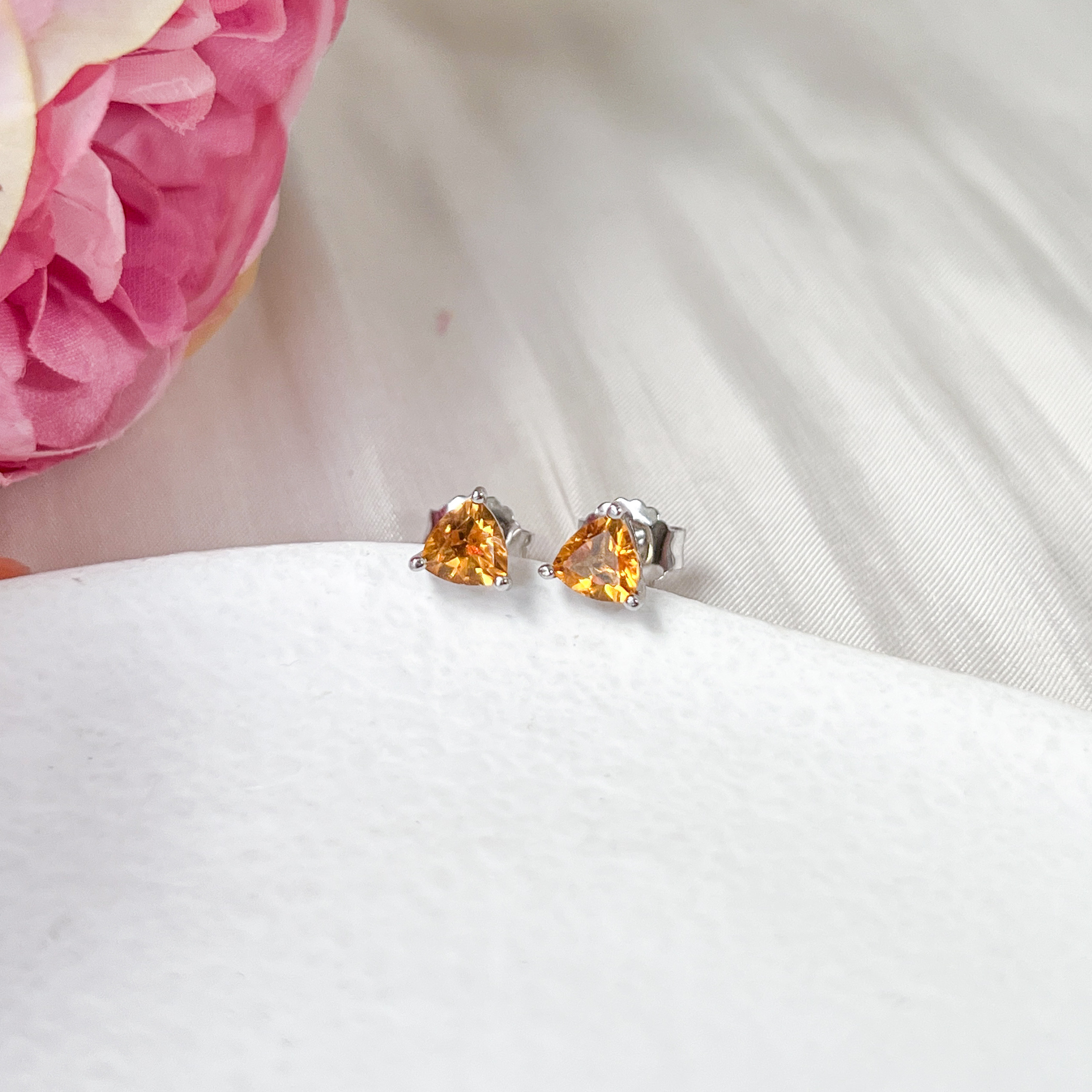 Citrine Triangular Cut Earring Studs