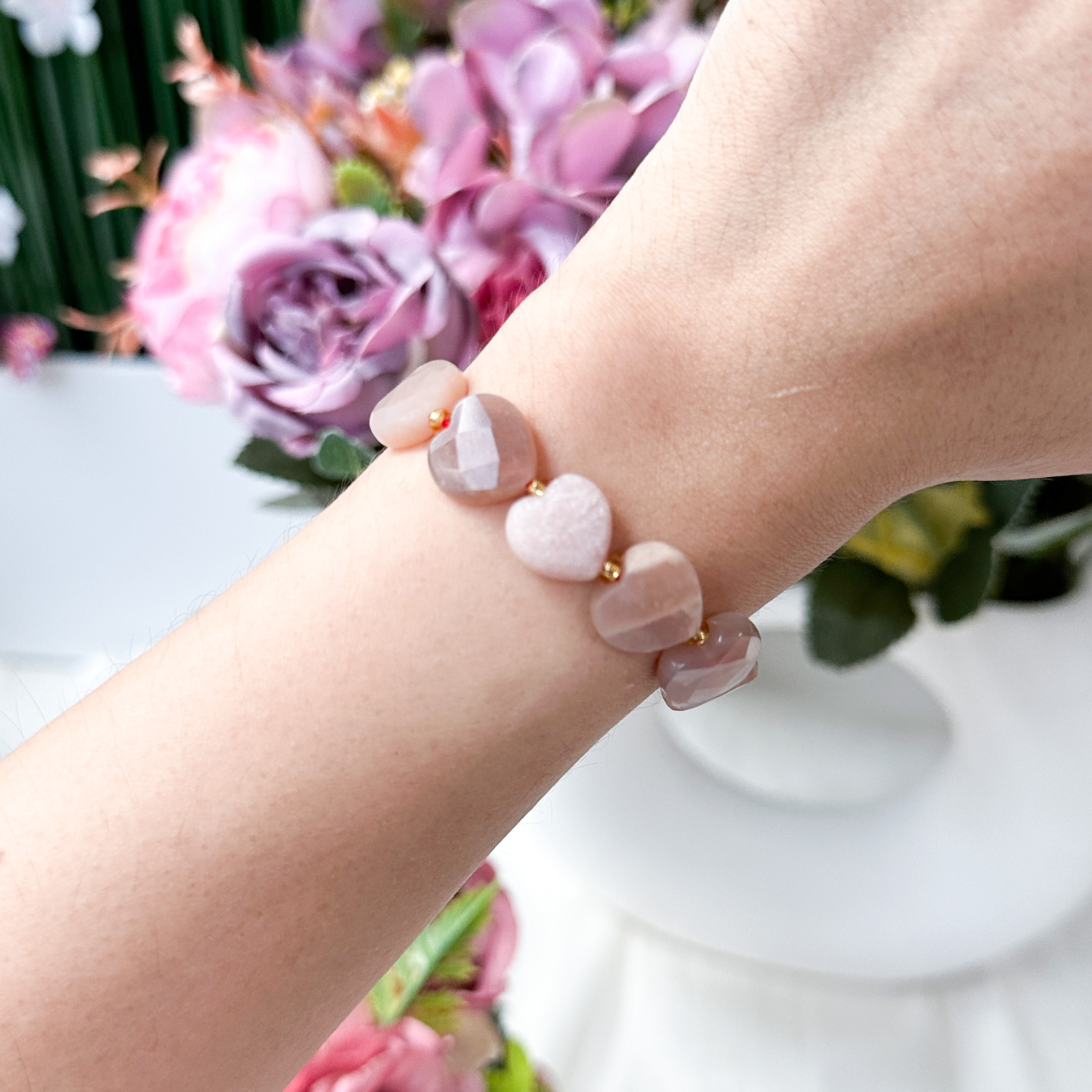 Peach Moonstone Heart Bracelet