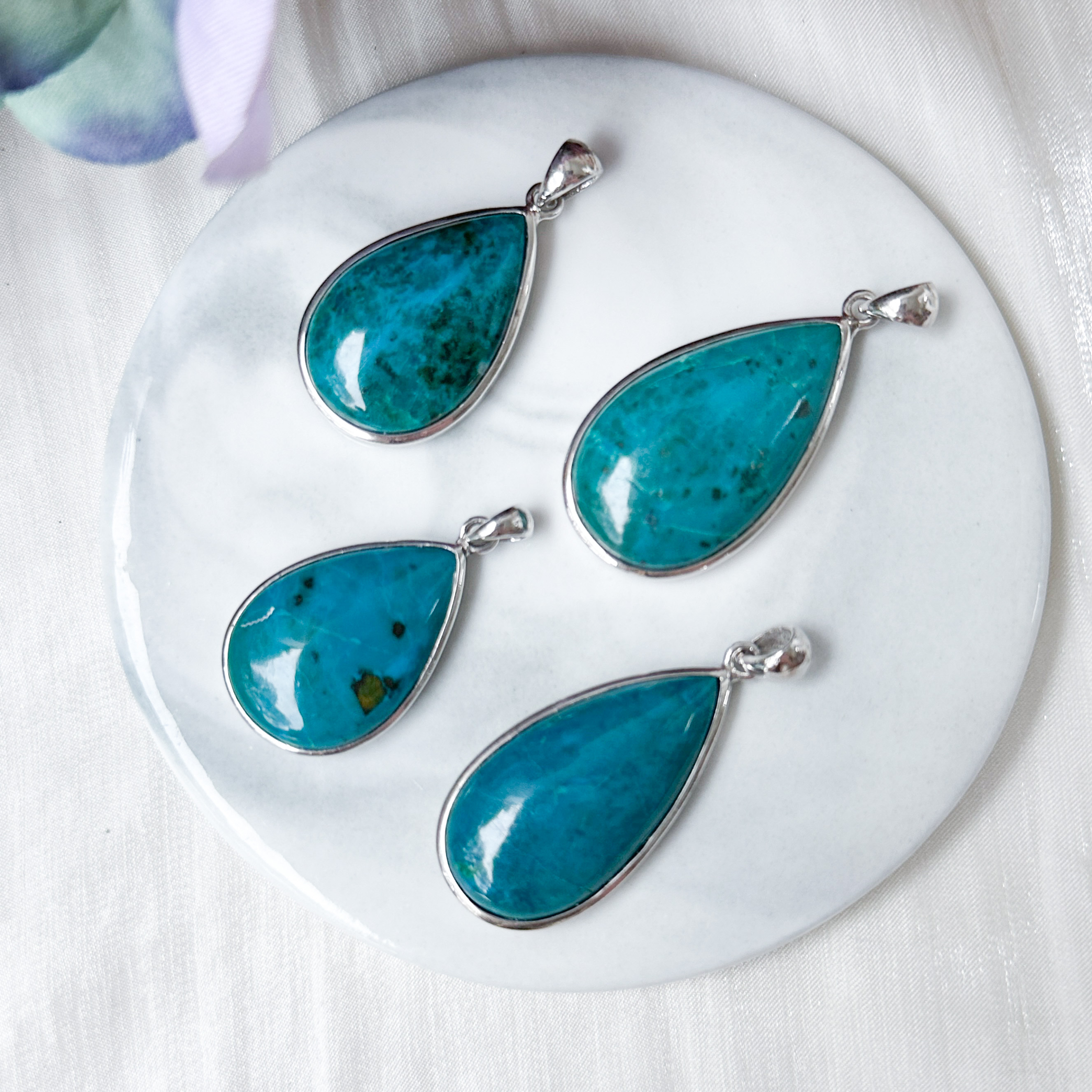 Chrysocolla Pear AAA S925 Pendant 