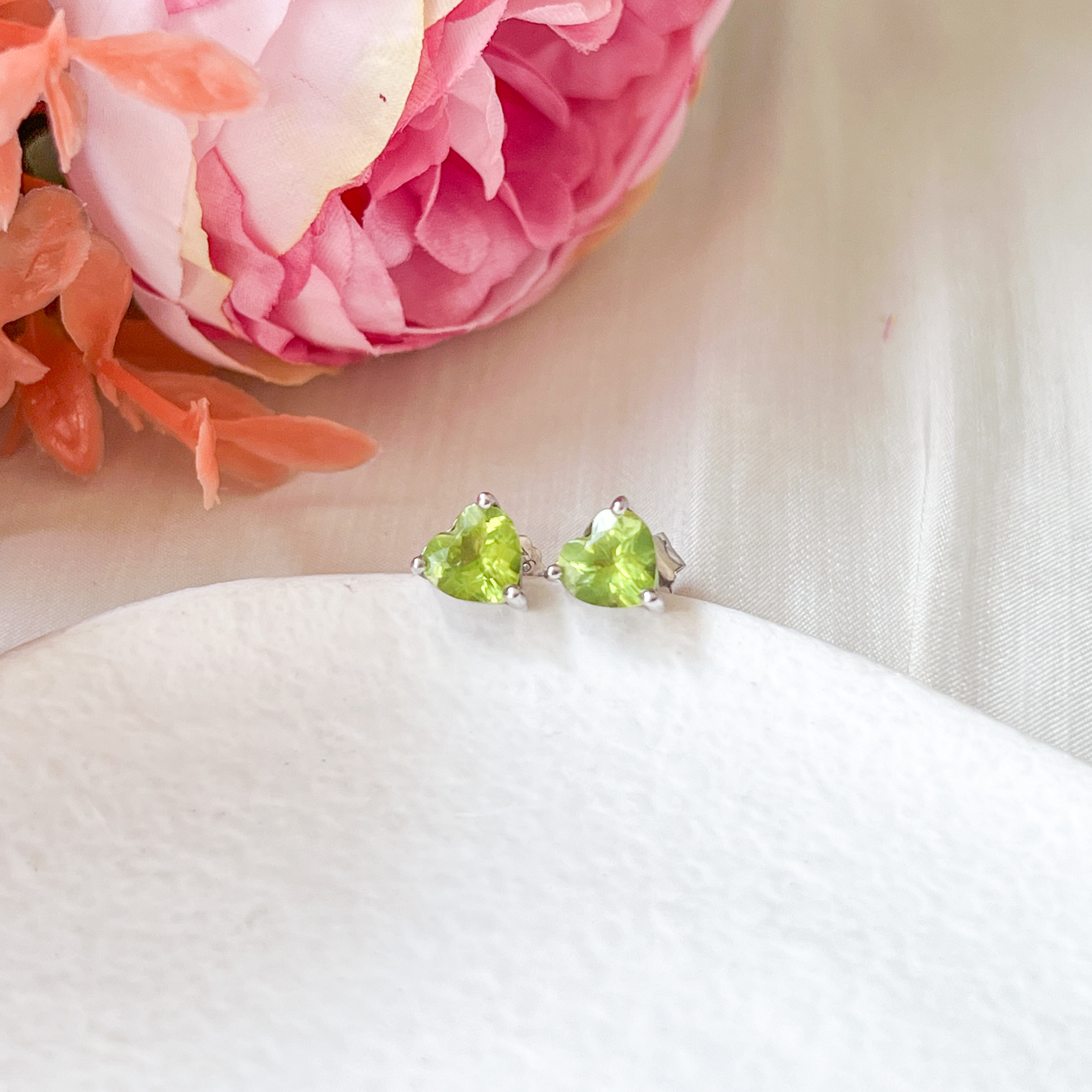 Peridot Heart Cut Earring Studs
