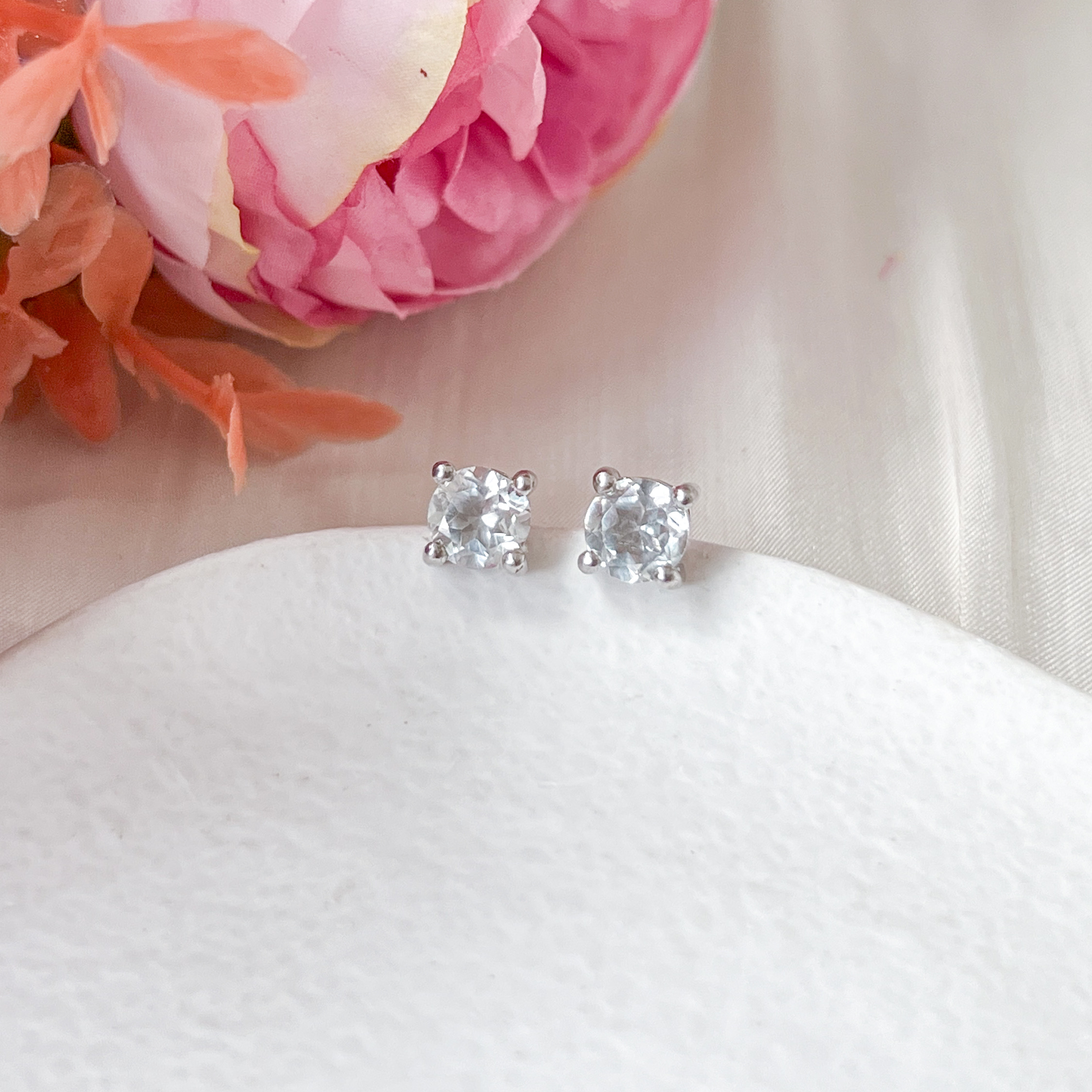White Topaz Round Cut Earring Studs