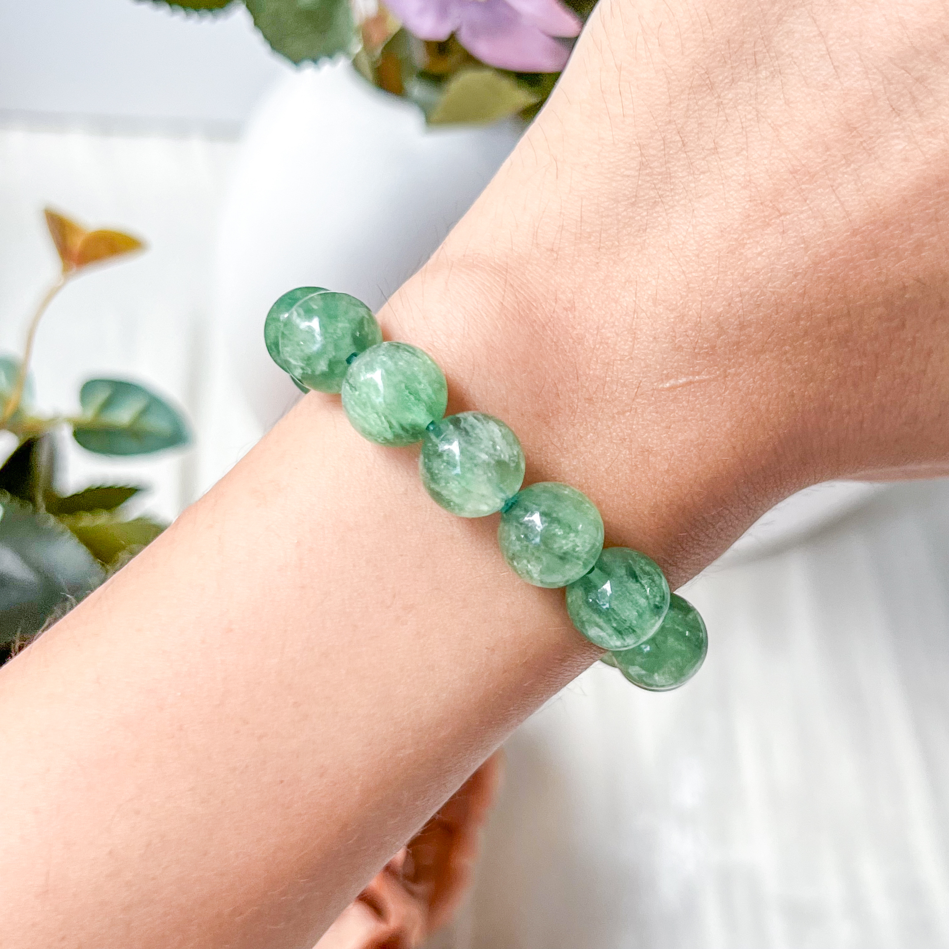 Scolecite With Green Fluorite 10mm Bracelet