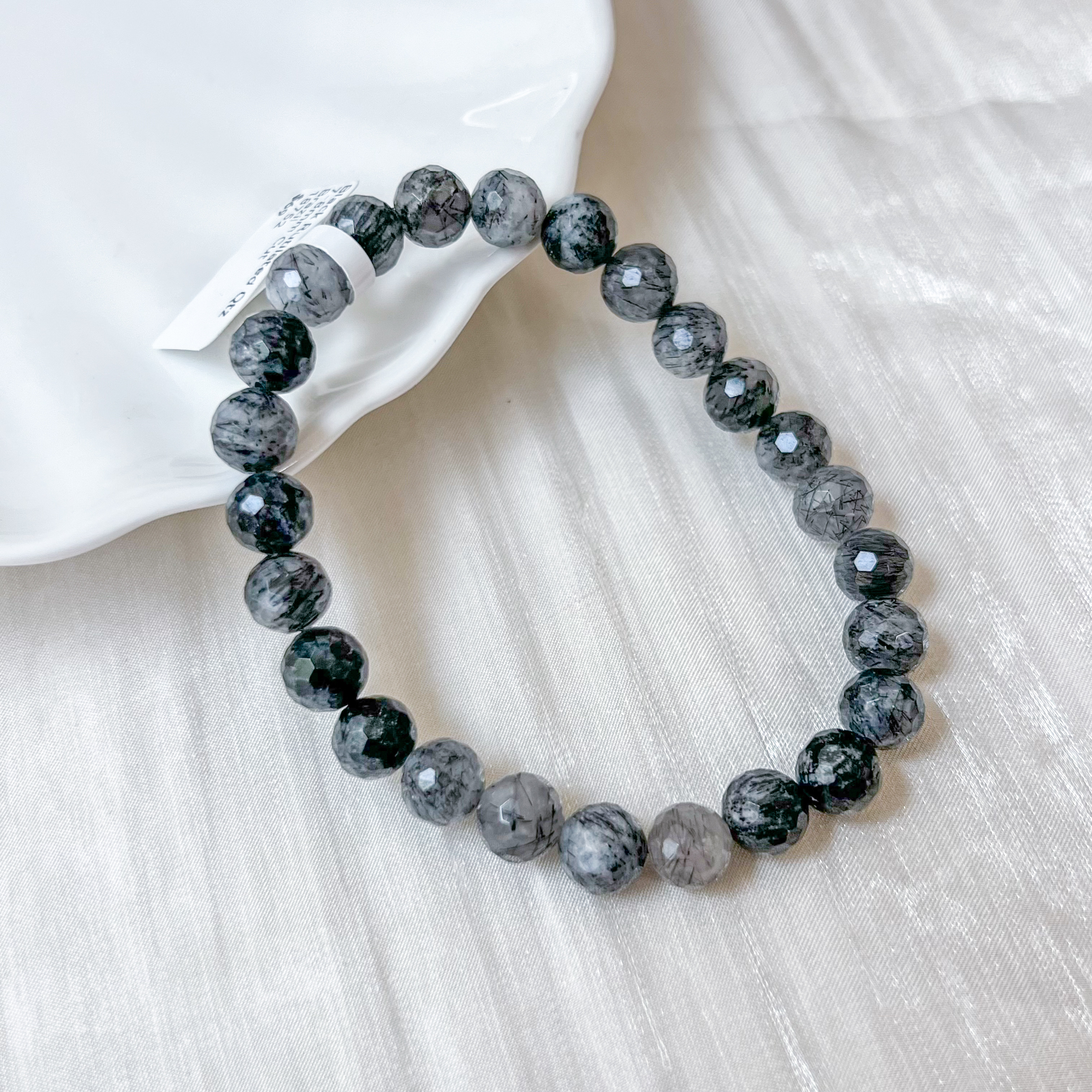 Black Rutilated Quartz 7-8mm Cut AA+ Bracelet