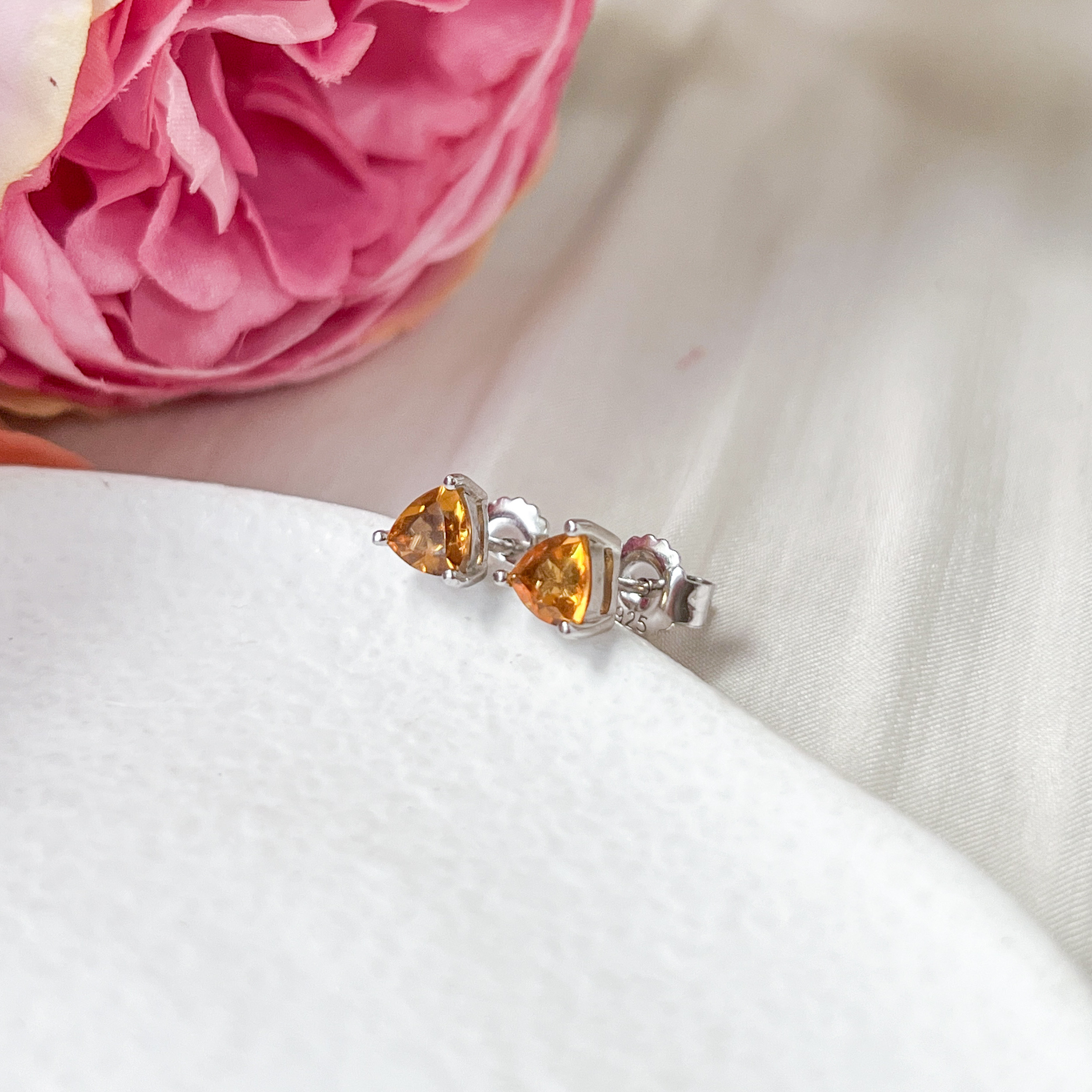 Citrine Triangular Cut Earring Studs