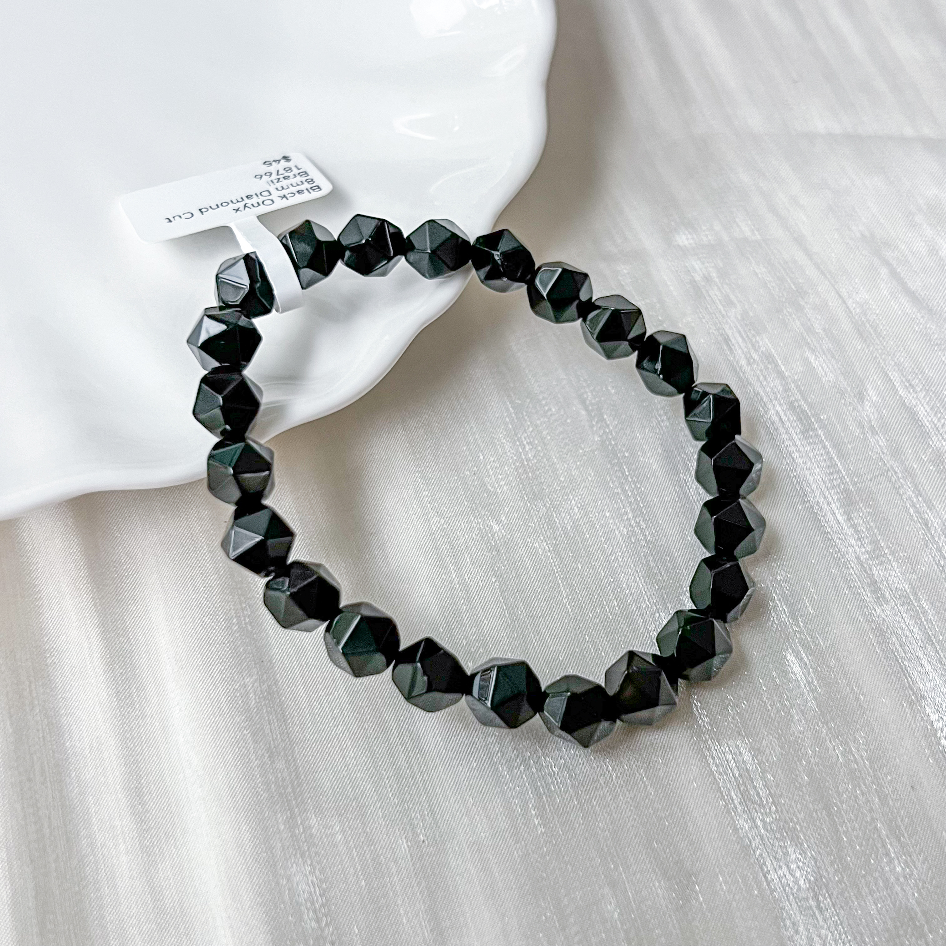 Black Onyx Diamond Cut 8mm Bracelet