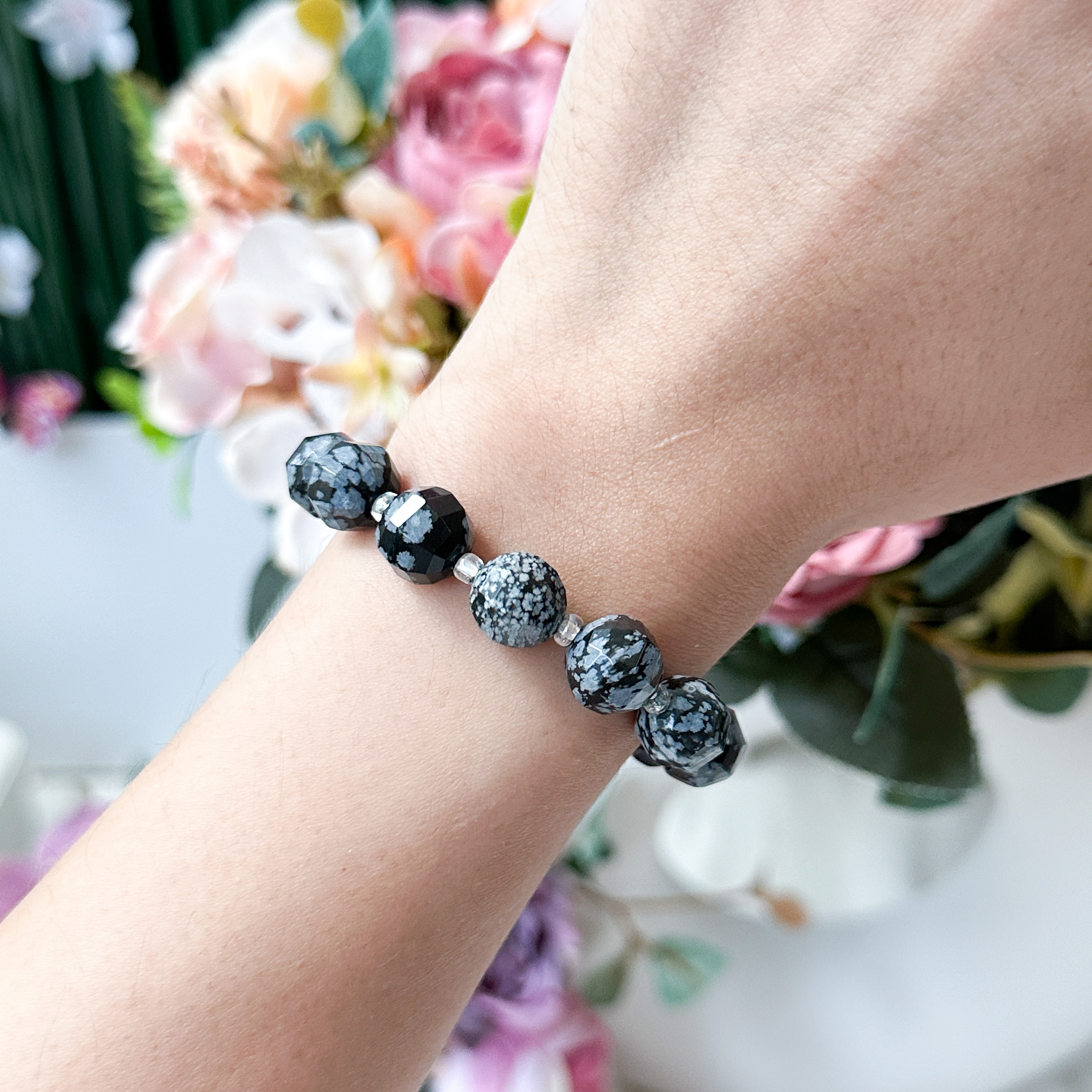 Snowflake Obsidian Geometric Bracelet