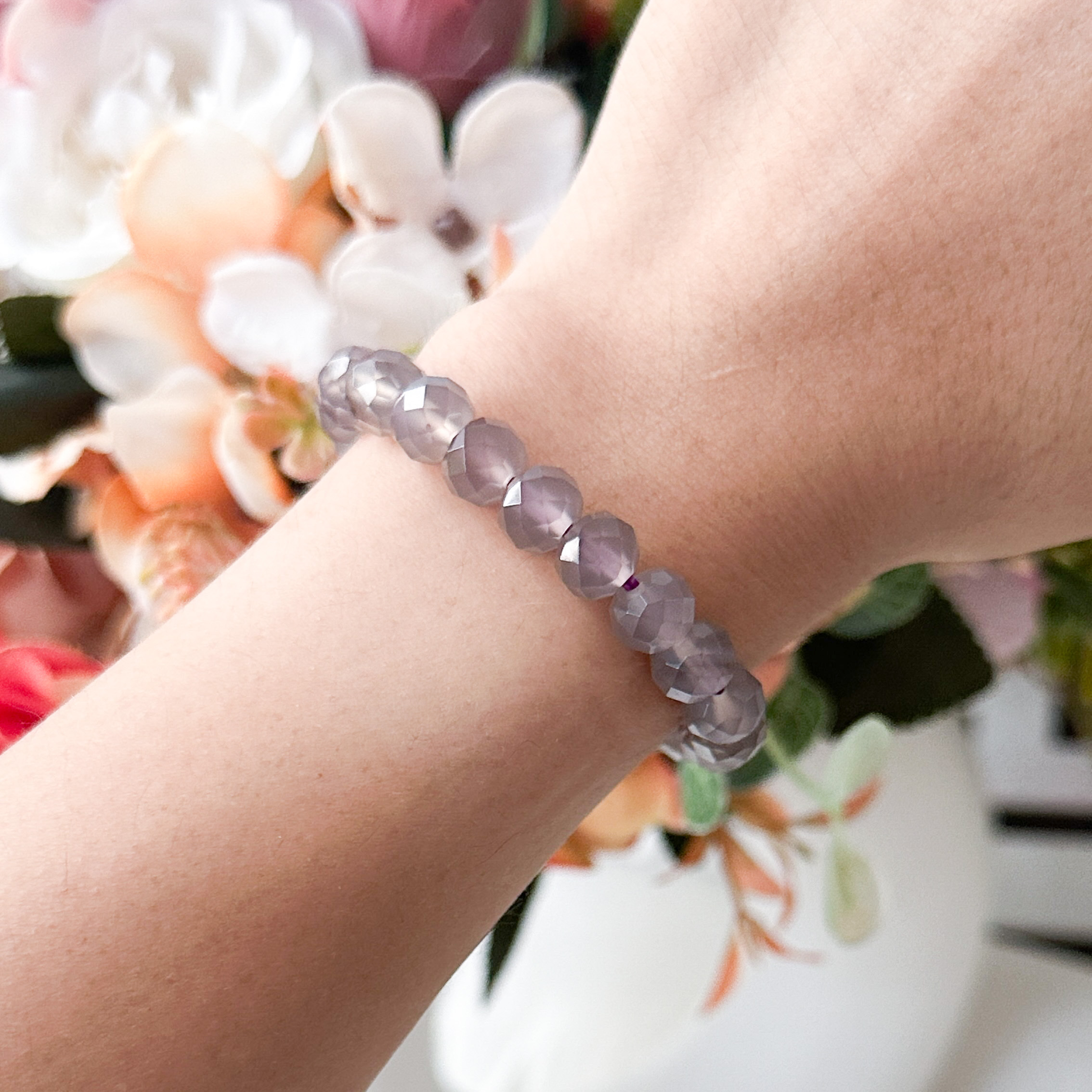 Grey Moonstone 8mm Abacus Cut Bracelet