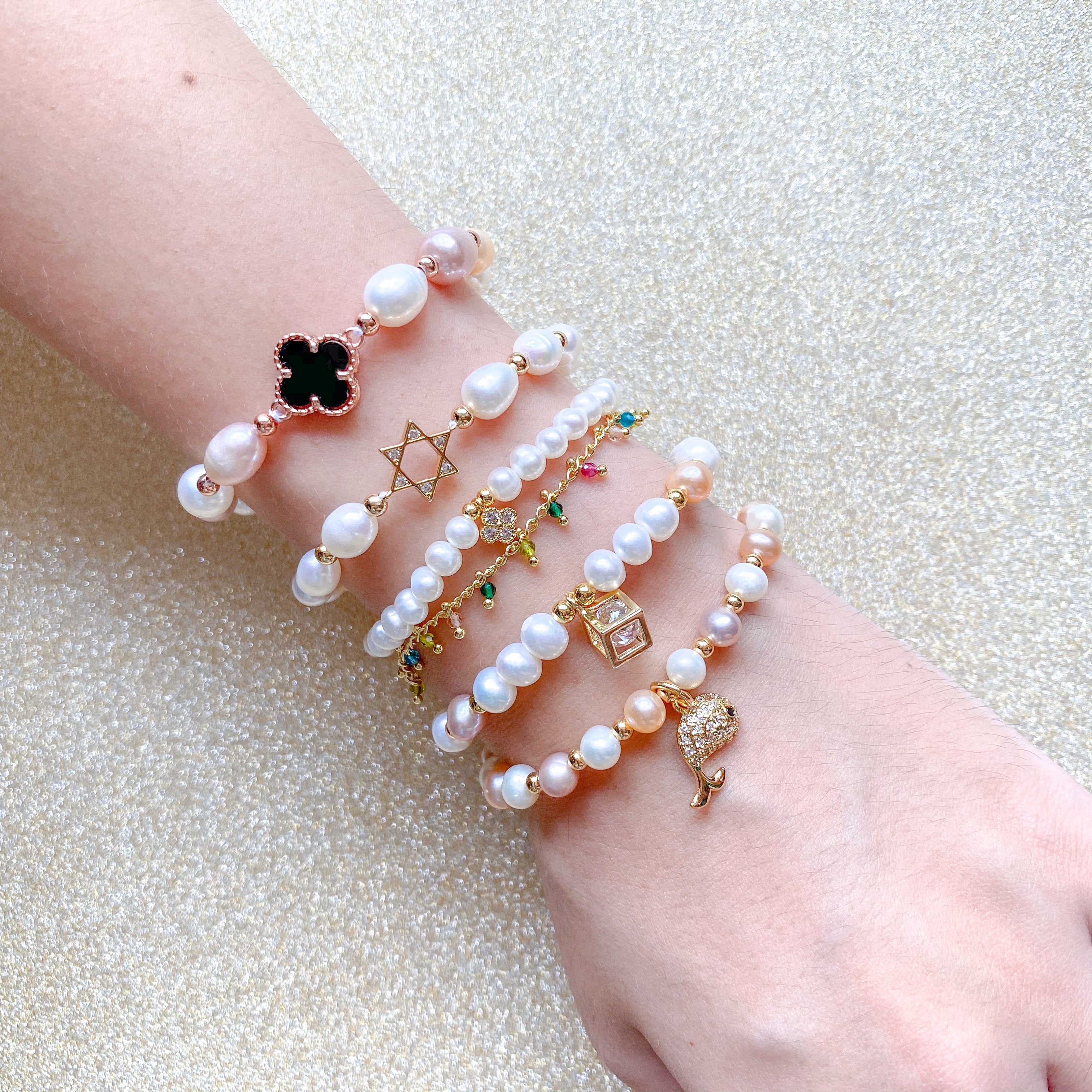 Lucky Clover Freshwater Pearl Bracelet