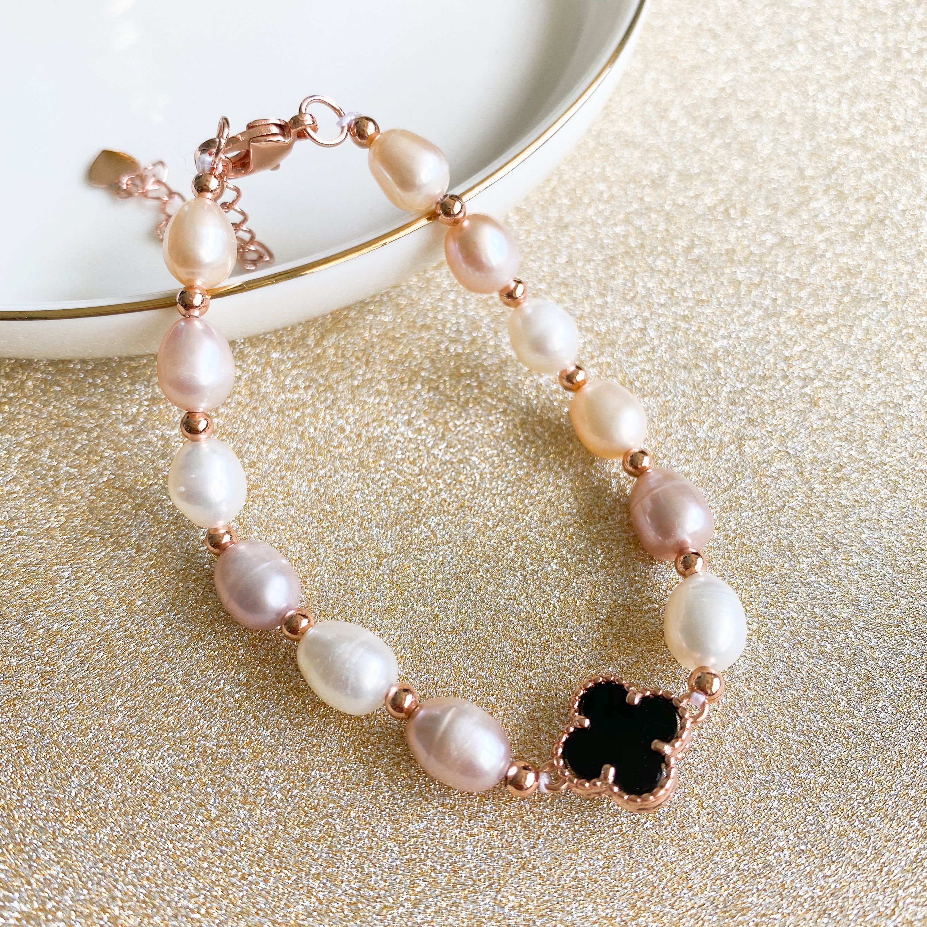 Lucky Clover Freshwater Pearl Bracelet