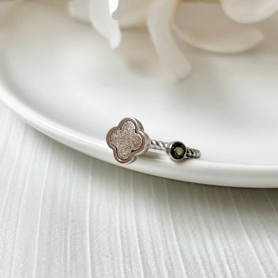 Iron Nickel Meteorite W Moldavite Ring