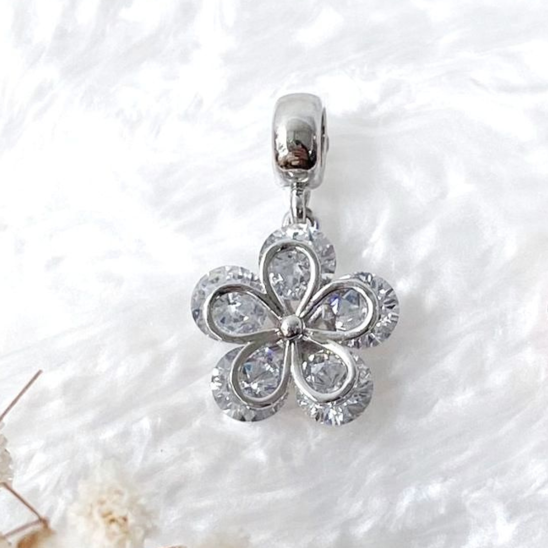 Bejeweled Blossom Silver Charm (1pc)