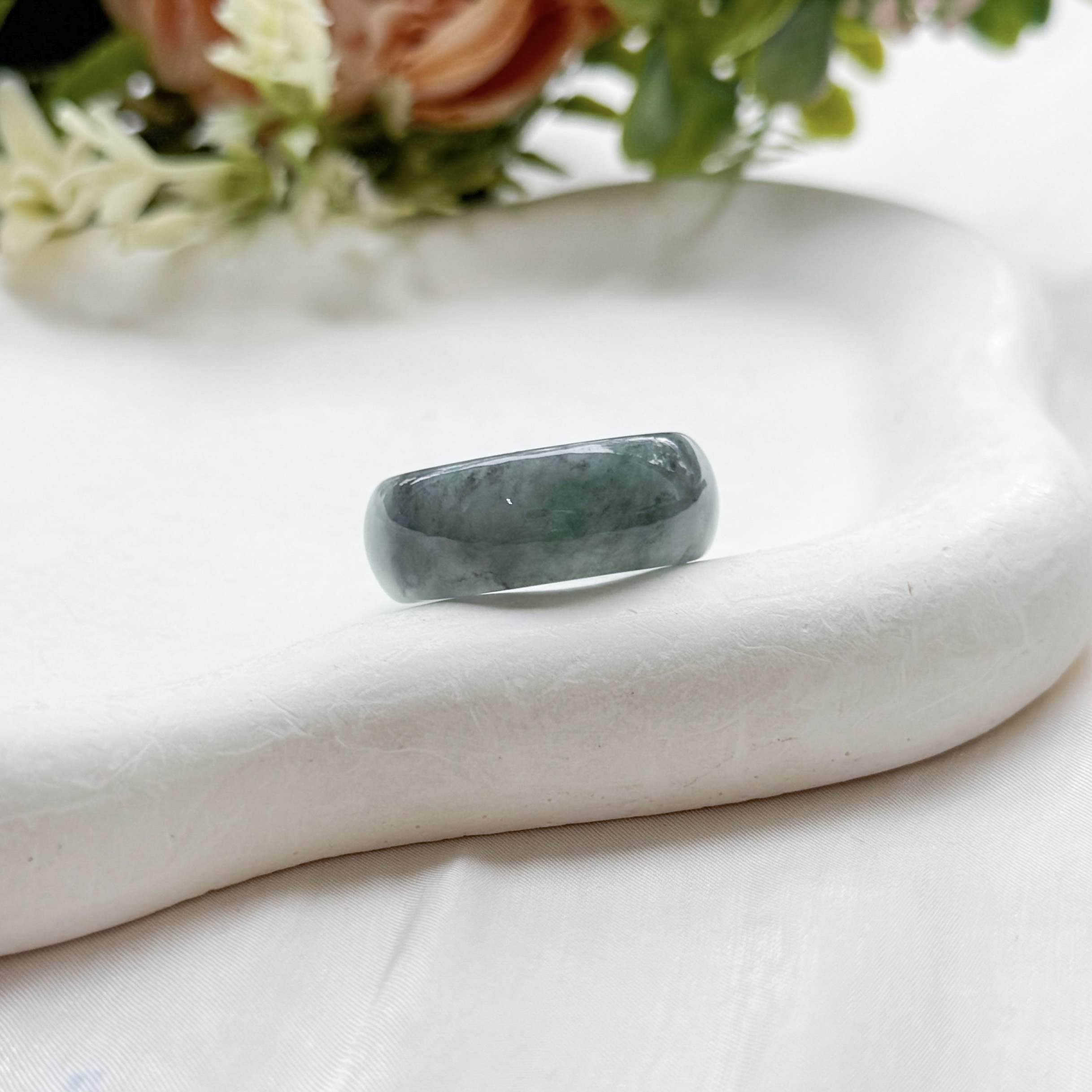 Grade A Flower Green Jade Full Jade Ring - TM