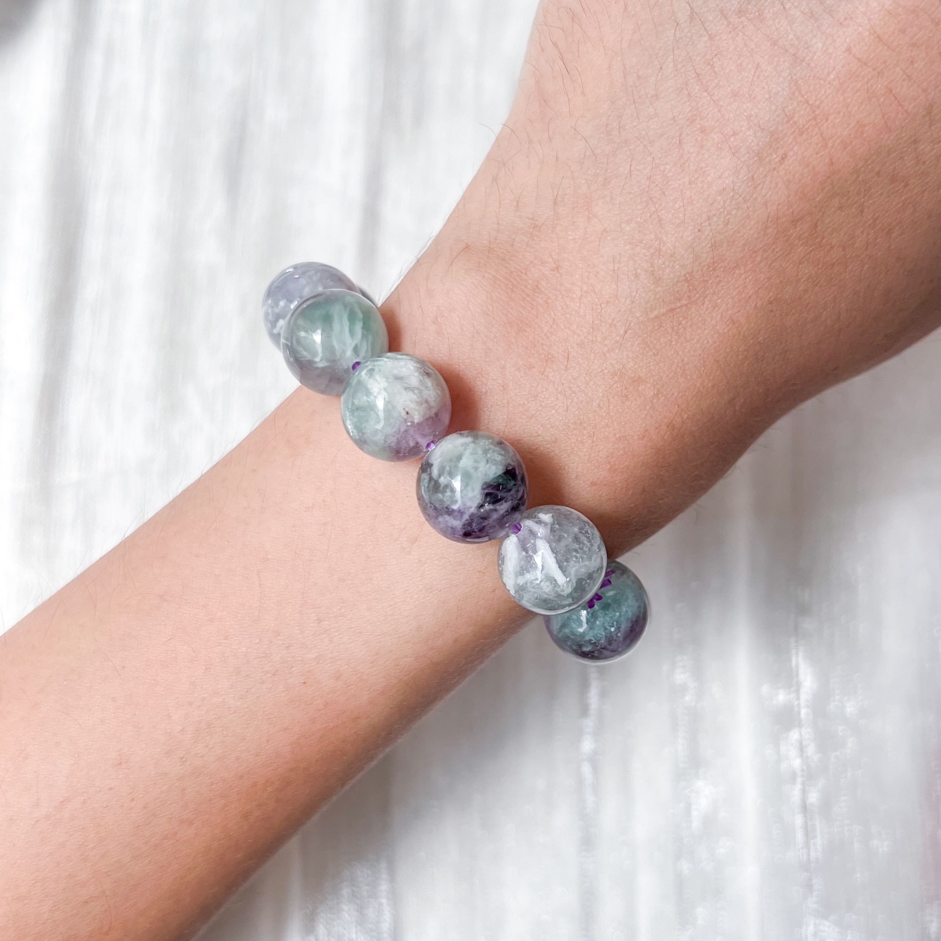 Scolecite Angel Wing Fluorite 12.5mm Bracelet